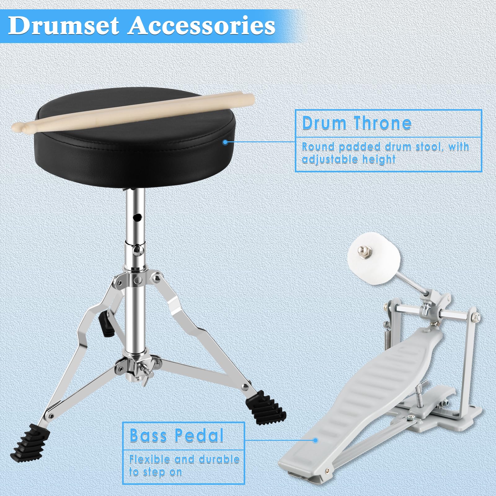 EASTROCK 3 Piece 14” Junior Drum sets for Drummer,Flash Blue