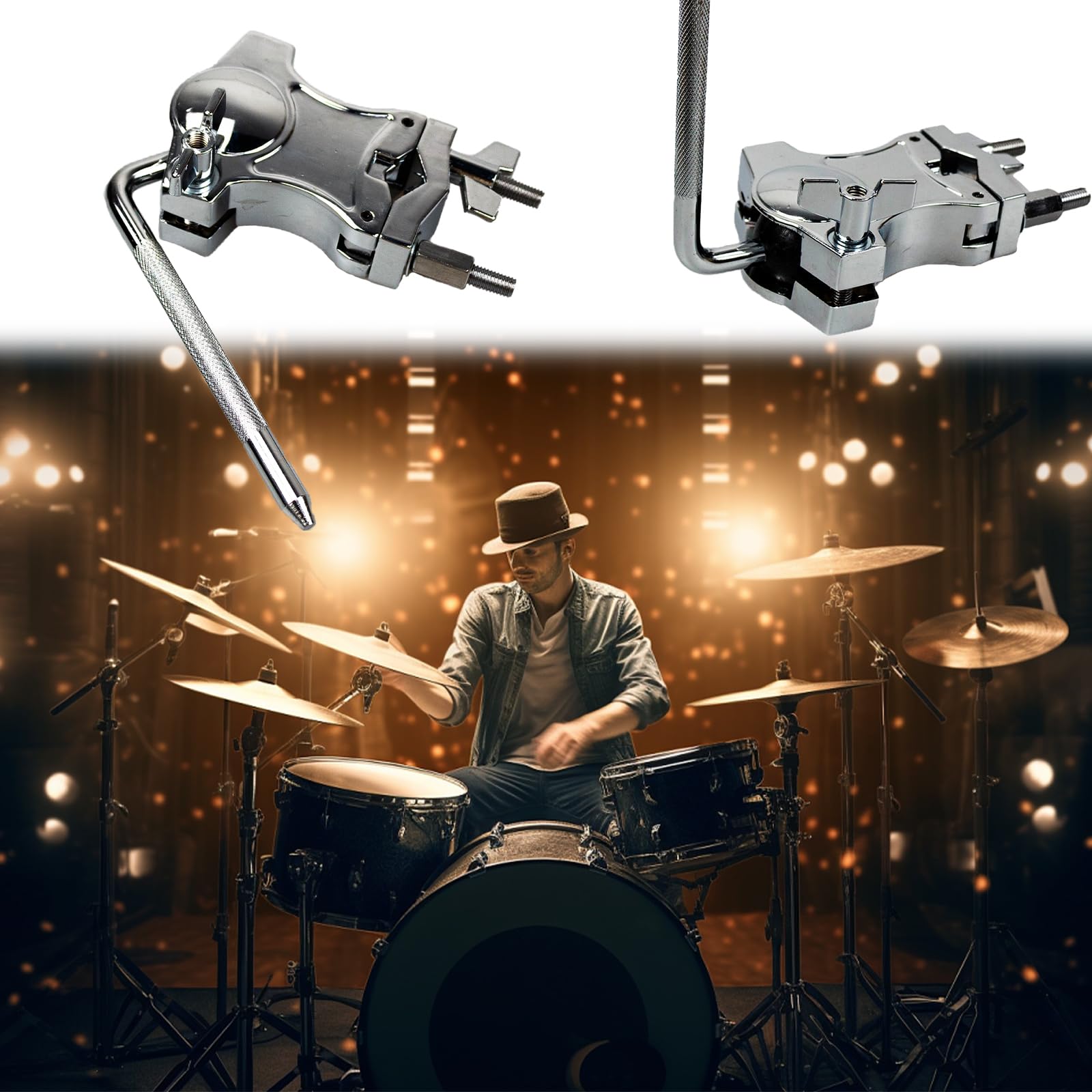 L-Rod Cowbells Clamp, Adjustable Percussion Drum Set Extension Clip, Drum Clamp Cowling Mounting Bracket Expansion Clamp for Toms, Clappers Tambourines, Mini Timbales