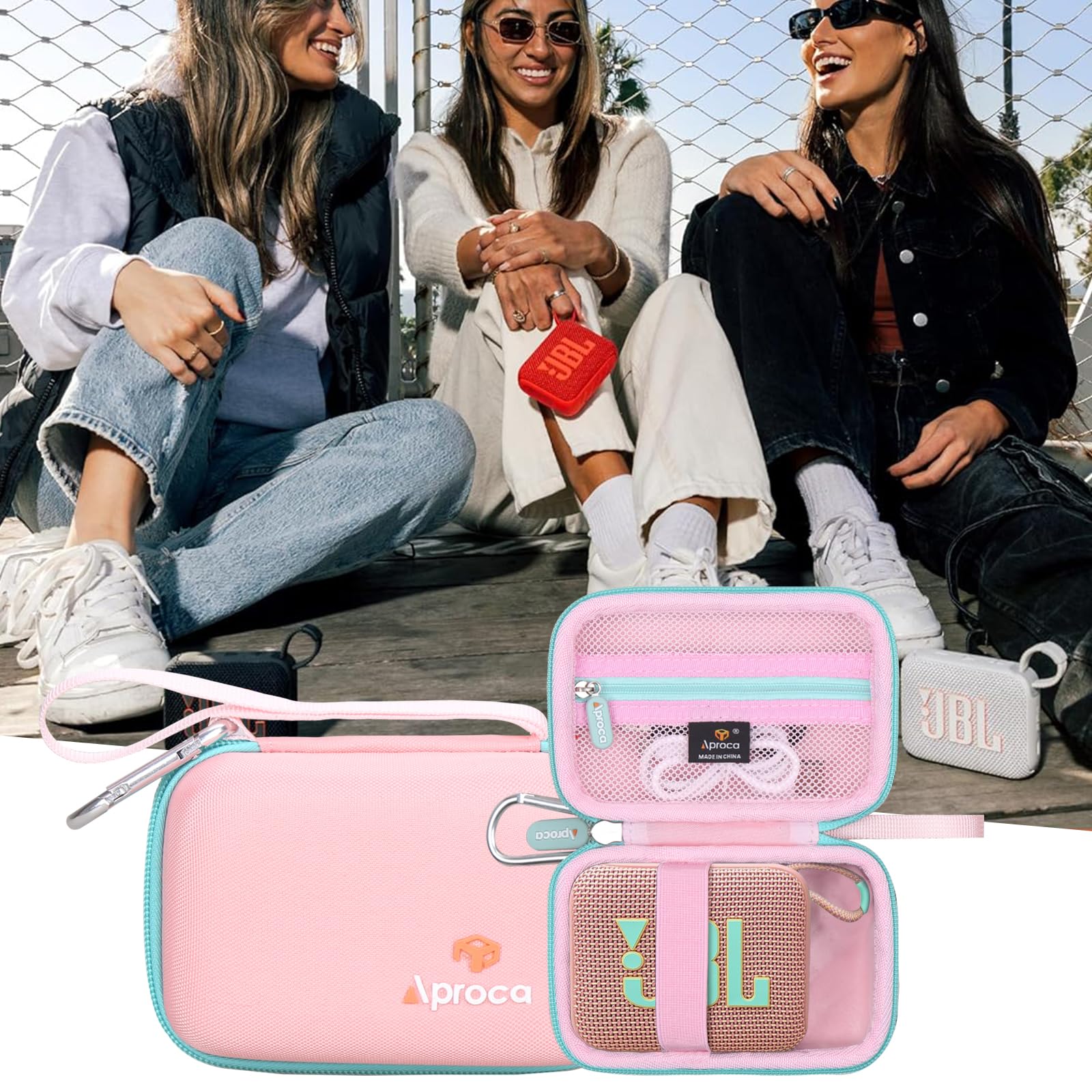 Aproca Case Compatible with JBL Go 4 / Go 3 Ultra-Portable Waterproof Dustproof Bluetooth Speaker, Portable Storage Bag for Accessories -Pink (Case Only)