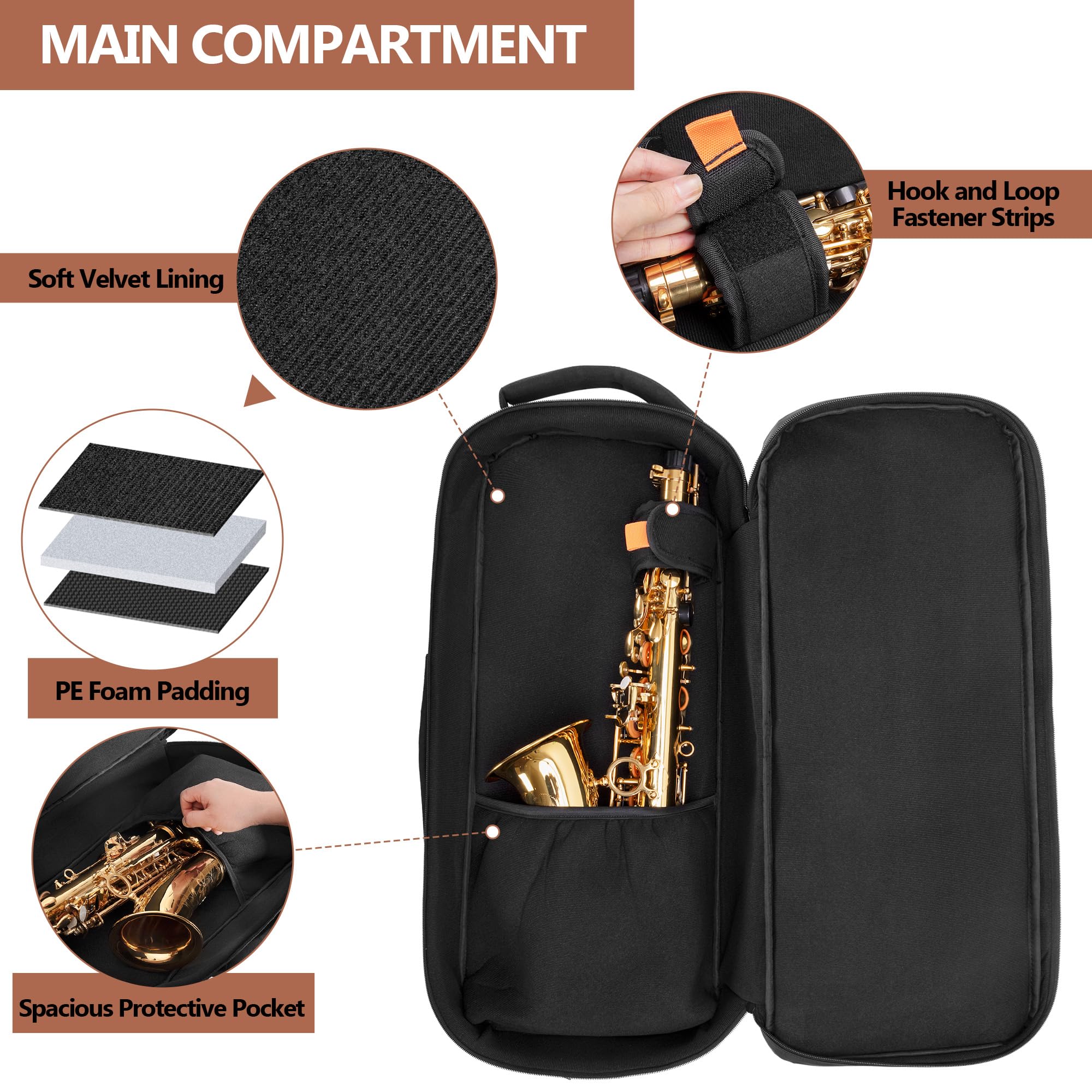 Rexmica Padded Alto Sax Case Gig Bag Backpack with Hidden Shoulder Strap