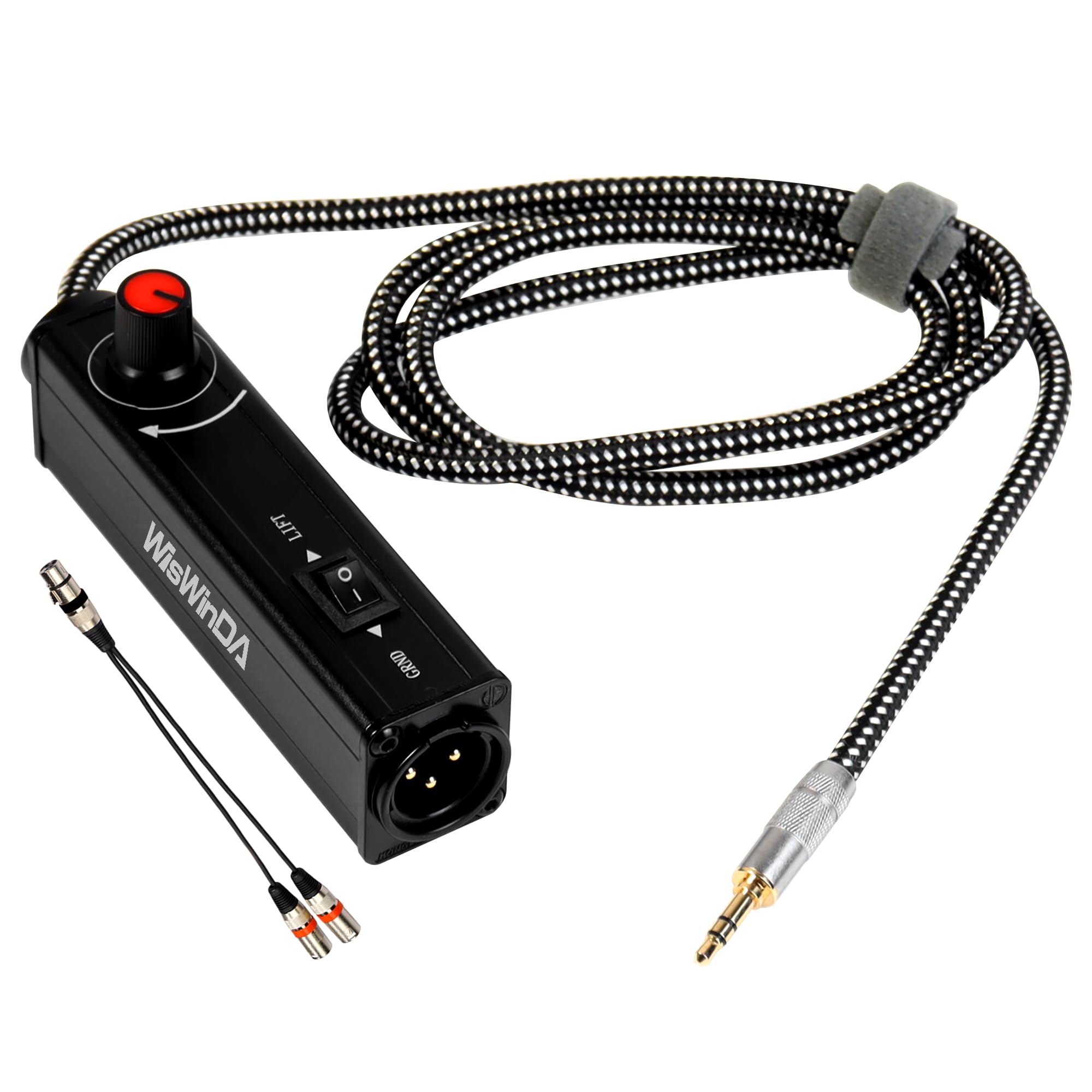 WisWinDa Upgrade Pro101A HiFi Stereo AUX to XLR Isolation Box with Volume Controller Ground Lift Switch Build-in 3.5mm Aux Cord 3.3ft Gold Coating Plug with Extra XLR Y Cord