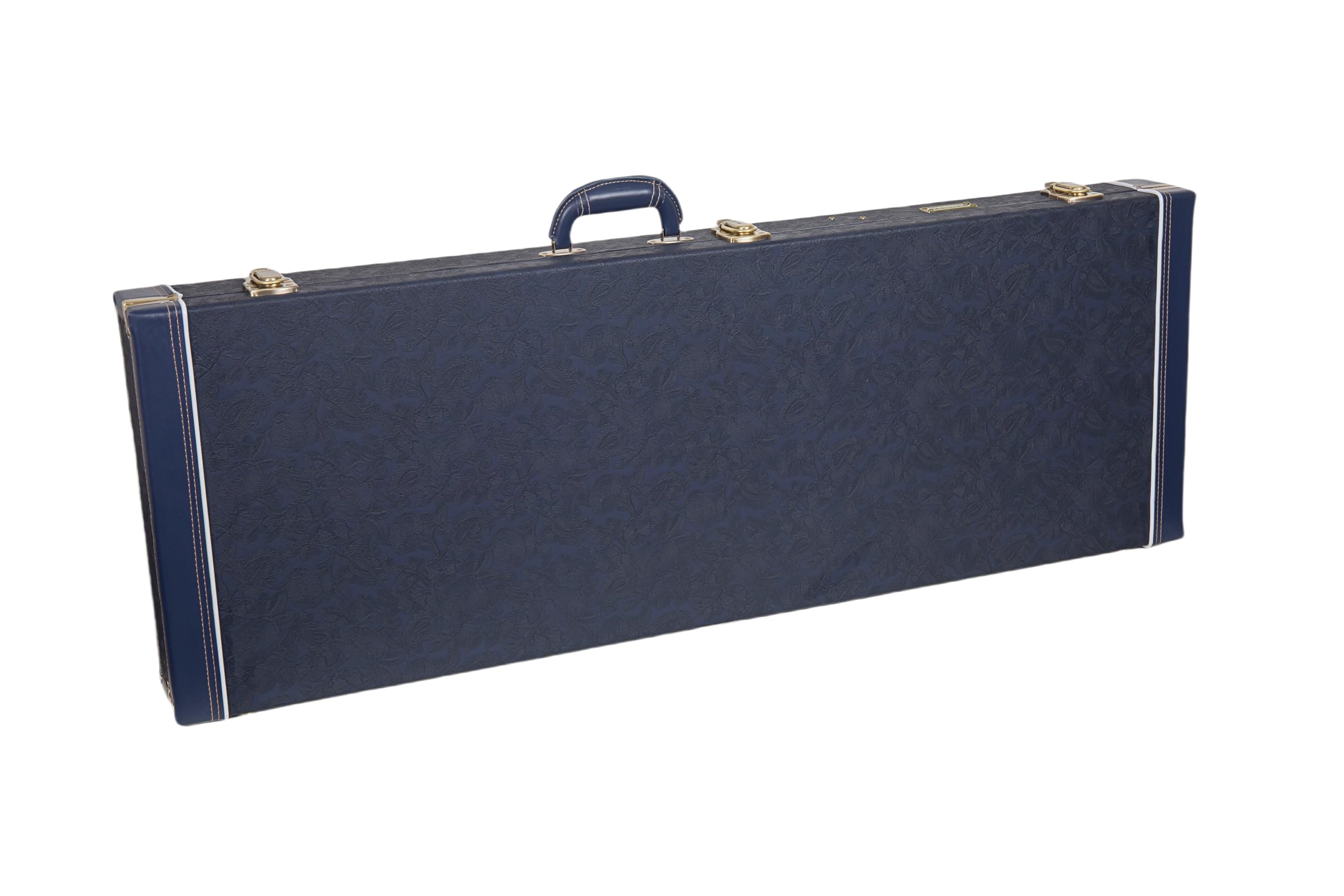 Crossrock Relief Series Jazzmaster/Jaguar Guitar Case for Offset Electric Guitars | Carved Ocean Blue Finish, Deep Scarlett Velvet Interior, Lock – Premium Wooden Hardshell