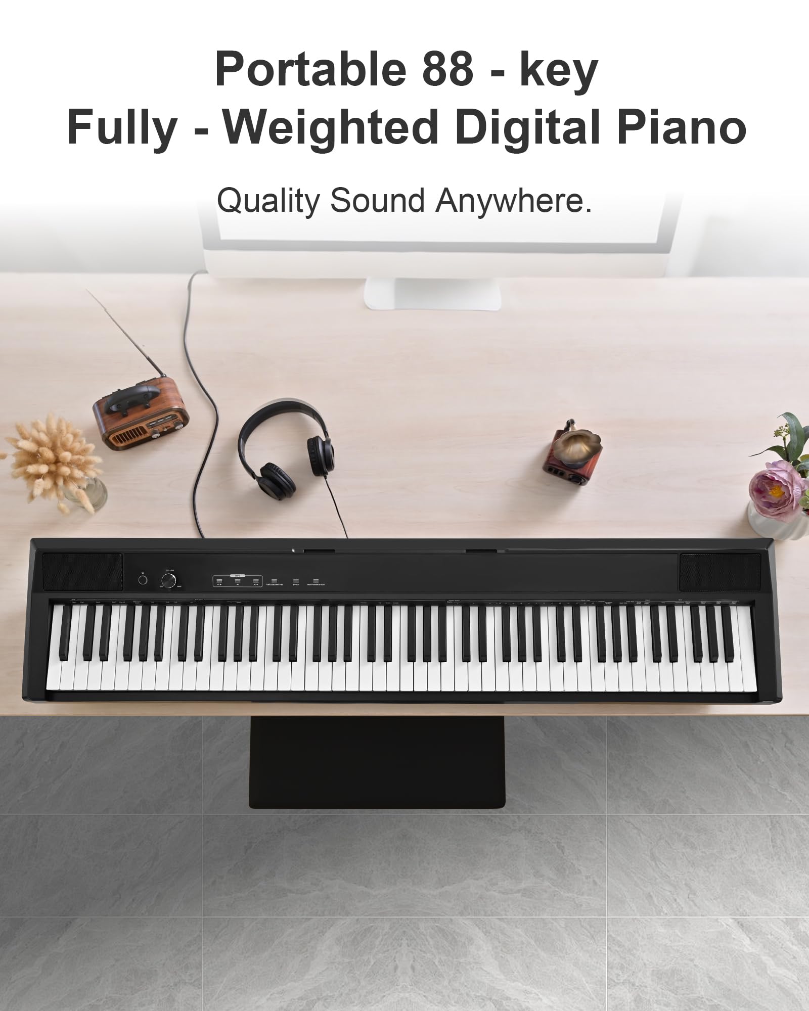 KEYIVOX S-200 Beginner Keyboard Piano – 88 Key Full-Size Weighted Digital Piano, Portable Electric Piano with Sustain Pedal, Power Supply, Dual Headphone Jack, USB-MIDI, and MP3 Player,Black