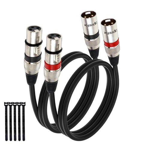 xyaudio Balanced XLR Cable, 3ft 2 Packs, 3 Pin Male to Female Microphone Cable, XLR to XLR Mic Cable for Speaker or PA System, PVC Jacket