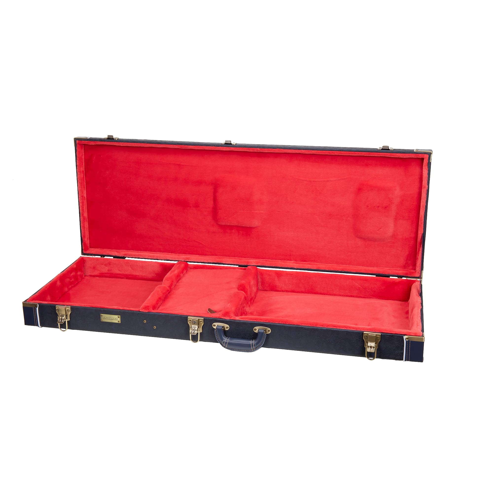 Crossrock Relief Series Jazzmaster/Jaguar Guitar Case for Offset Electric Guitars | Carved Ocean Blue Finish, Deep Scarlett Velvet Interior, Lock – Premium Wooden Hardshell