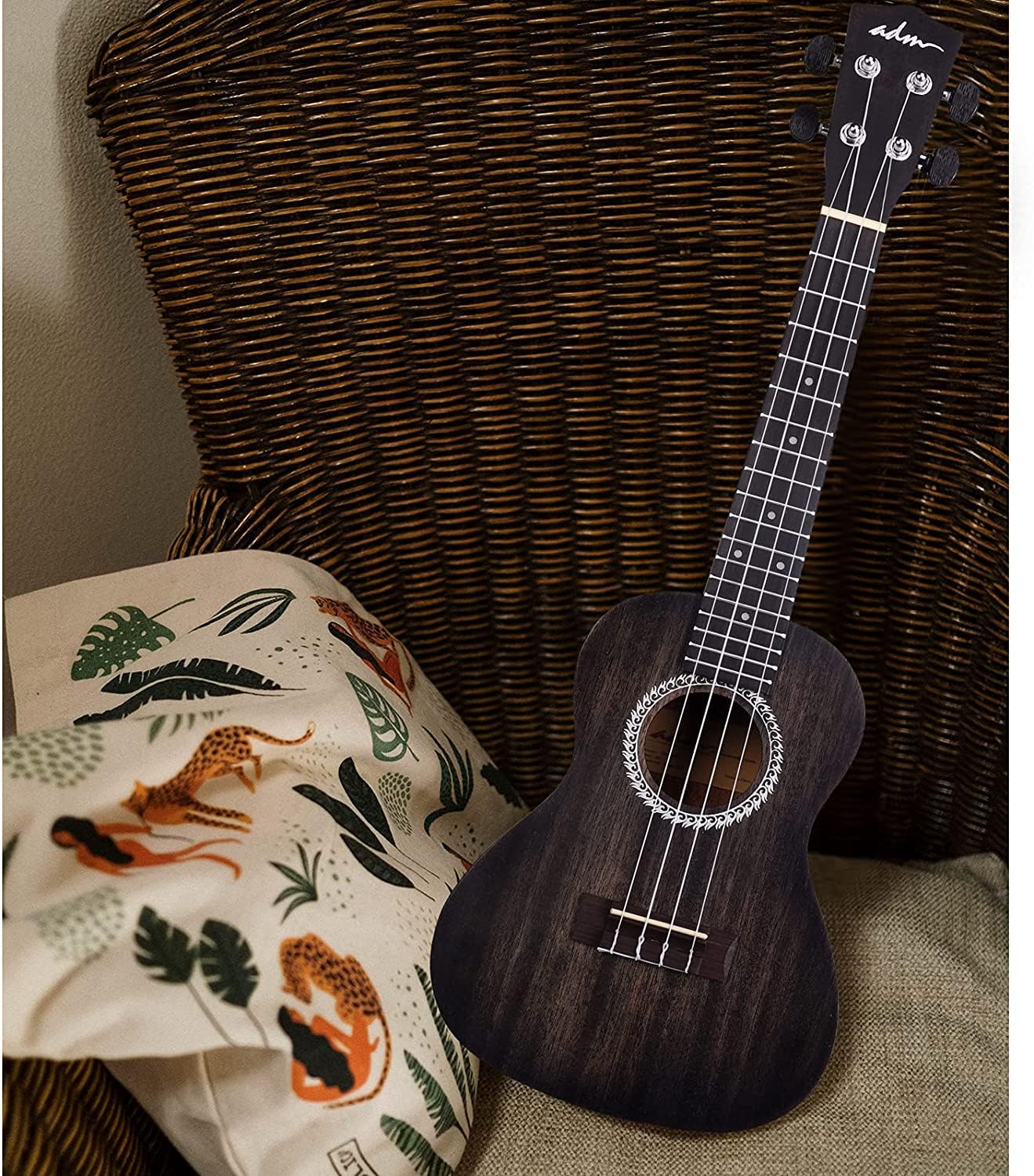 ADM Ukulele Beginner Kit Mahogany Hawaiian Wood Ukelele Bundle Ukalalee Set with Uke Free Starter Lessons for kids Students and Adults, Yellow Brown (Red Wine, 23 inch)