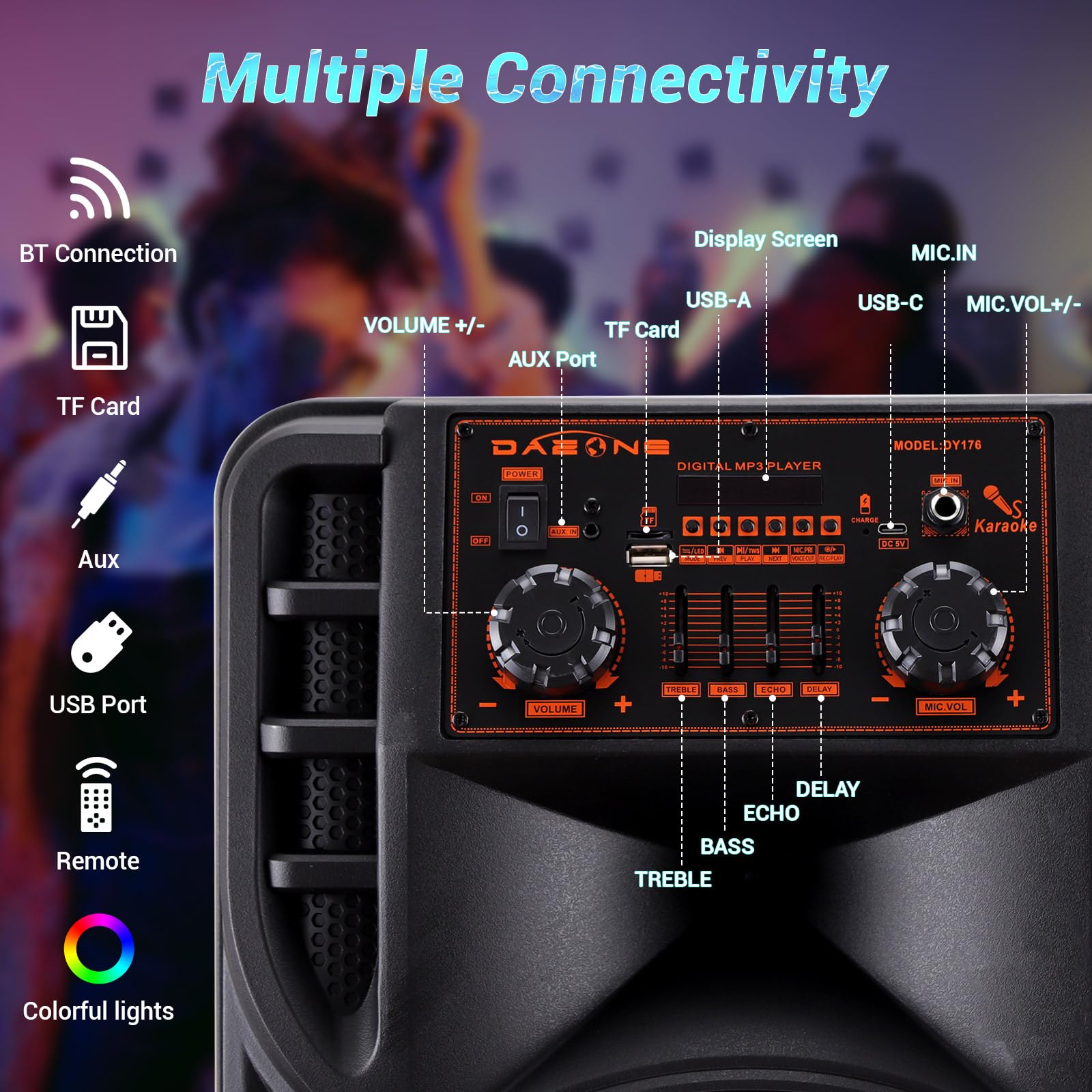 ROXAAN Wireless Party Bluetooth Speaker with Dual 12 Inches Woofers