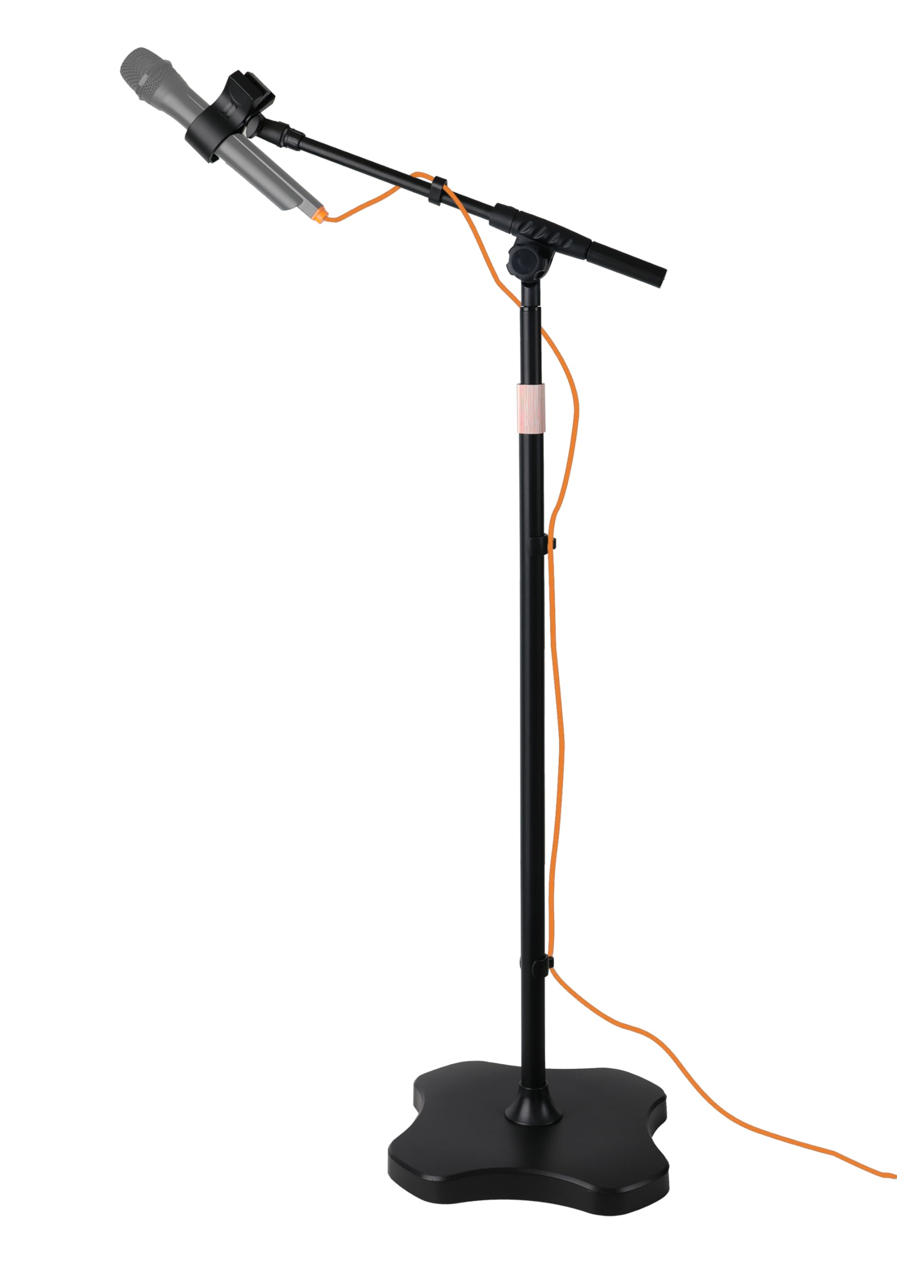 Mic Stand Floor with Boom Arm Microphone Stand with Heavy Weighted Base, Adjustable Height 25″ to 69″, Music Stand with Mic Holder, Cable Clips for Performance, Podcast, Recording Studio, Karaoke