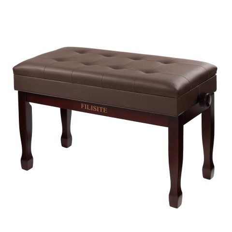 FILISITE Adjustable Height Piano Bench with Storage, Solid Wood Duet Keyboard Stool, Waterproof Padded Seat Cushion, Multi-Use Bench for Piano, Vanity, Living Room, Bedroom XJ750-4(Brown)