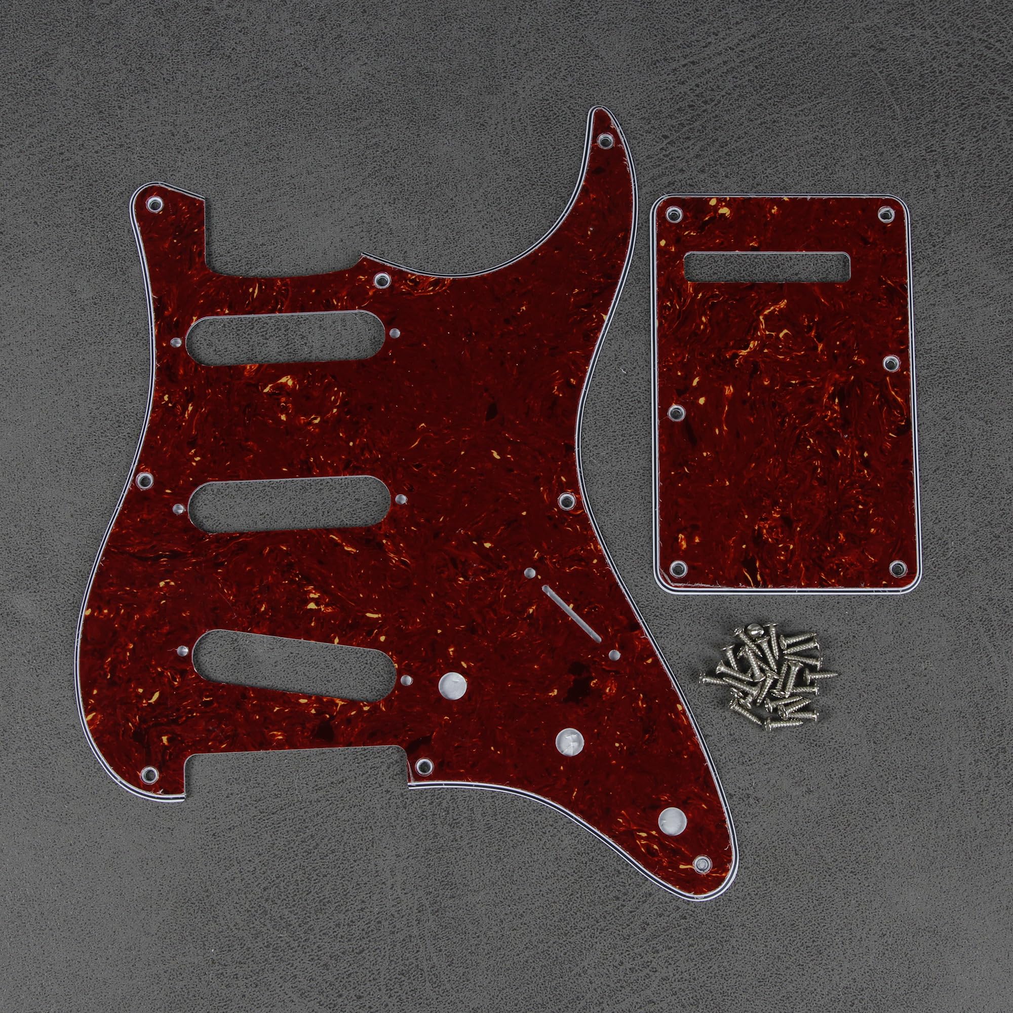 FLEOR SSS 8 Hole ST Pickguard Guitar Backplate Tremolo Cavity Cover with Screw for Vintage ST Style Guitar Parts, 4Ply Red Tortoise Shell