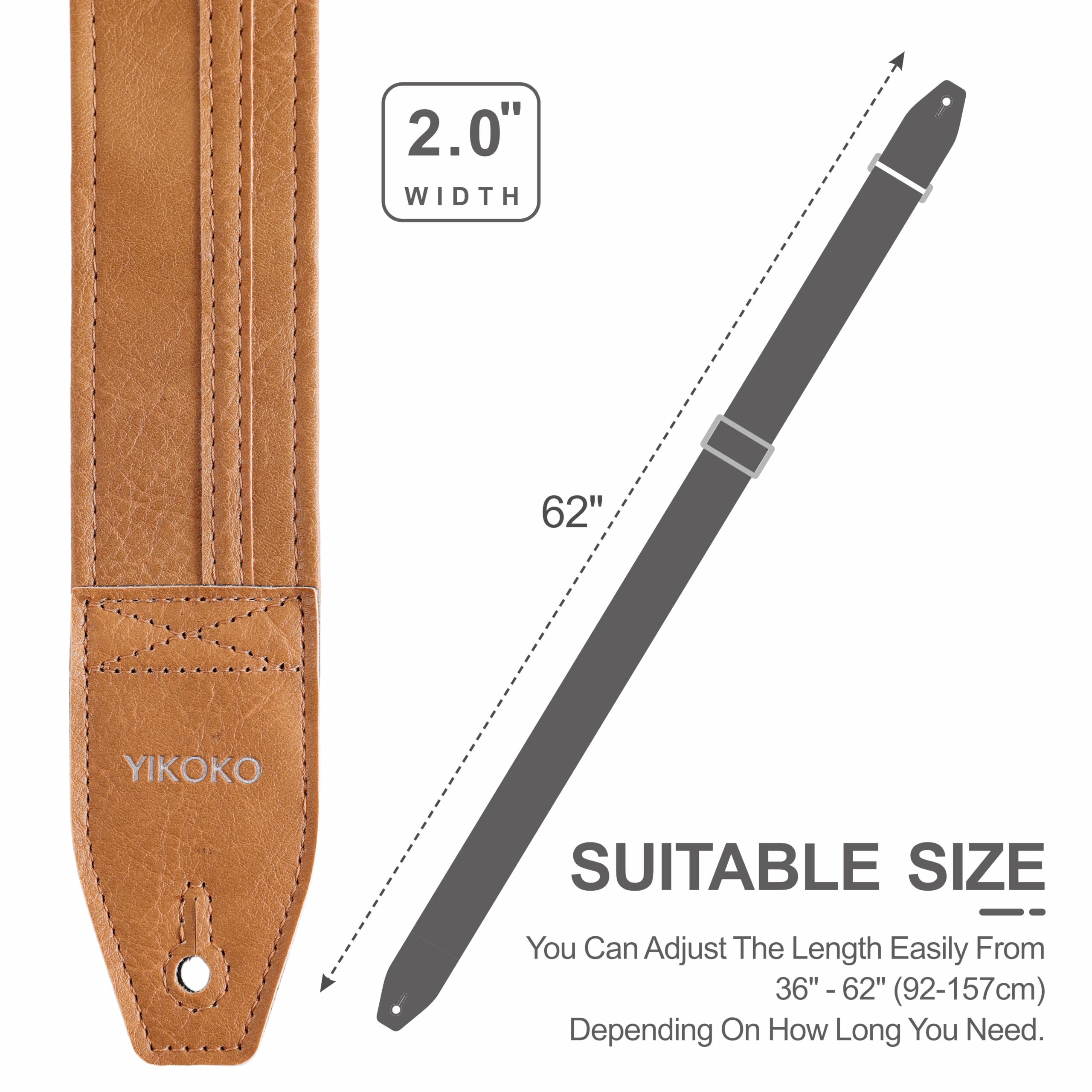 YIKOKO Guitar Strap 2″, Colorful Vegan Leather Guitar Straps, Vinyl, Adjustable, for Acoustic, Bass and Electric Guitars