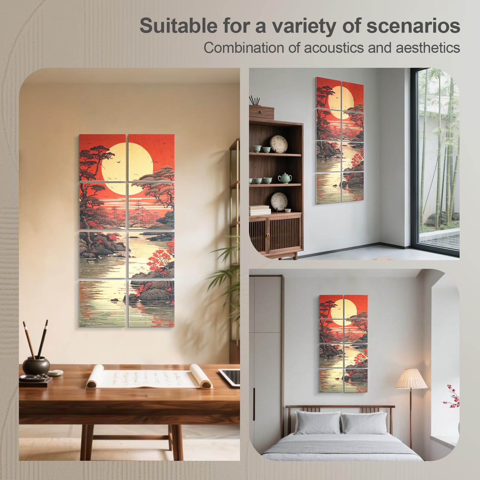 UMIACOUSTICS 8 Pcs 0.7Inch Thick Art Acoustic Panels, Total 47.2” x 23.6” Decorative Sound Absorbing Wall Panels for Home, Office, Hotel, Pine-shadow Floating Paint