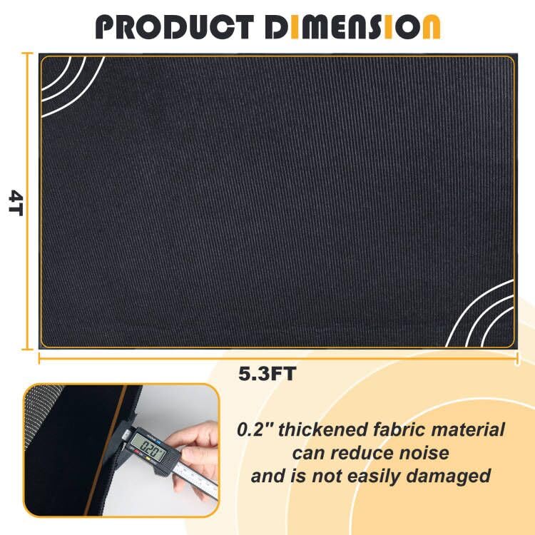 Invech 4 x 5.3 Ft Drum Rug, Non-Slip Grip Bottom, Soundproof Drum Floor Mat for Electrical Drum, Black