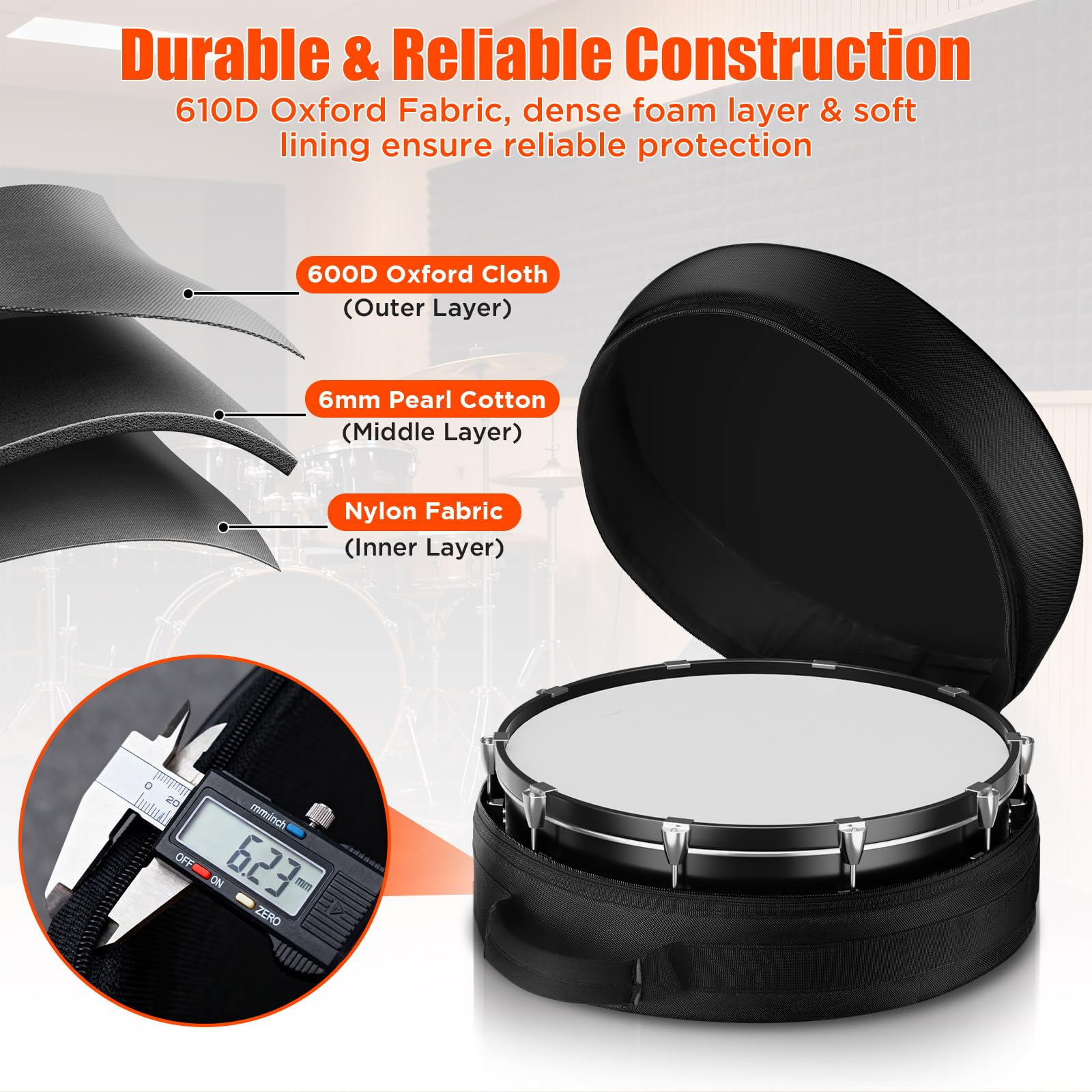 Facmogu Snare Drum Case w/Reinforced Handle, Drums Bag for Cymbal Storage