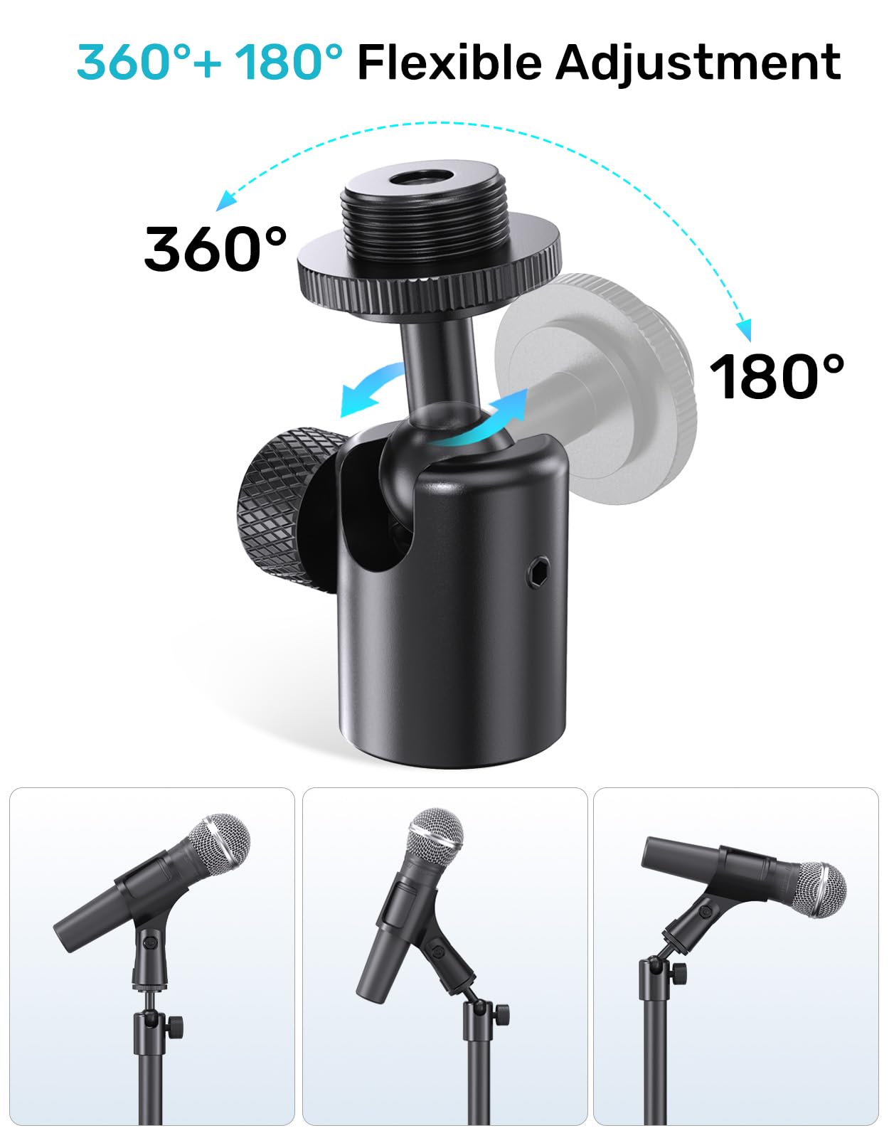 Mic Wall Mount Bracket with Ball Head, 180° & 360° Swivel, 5/8” Flange Base