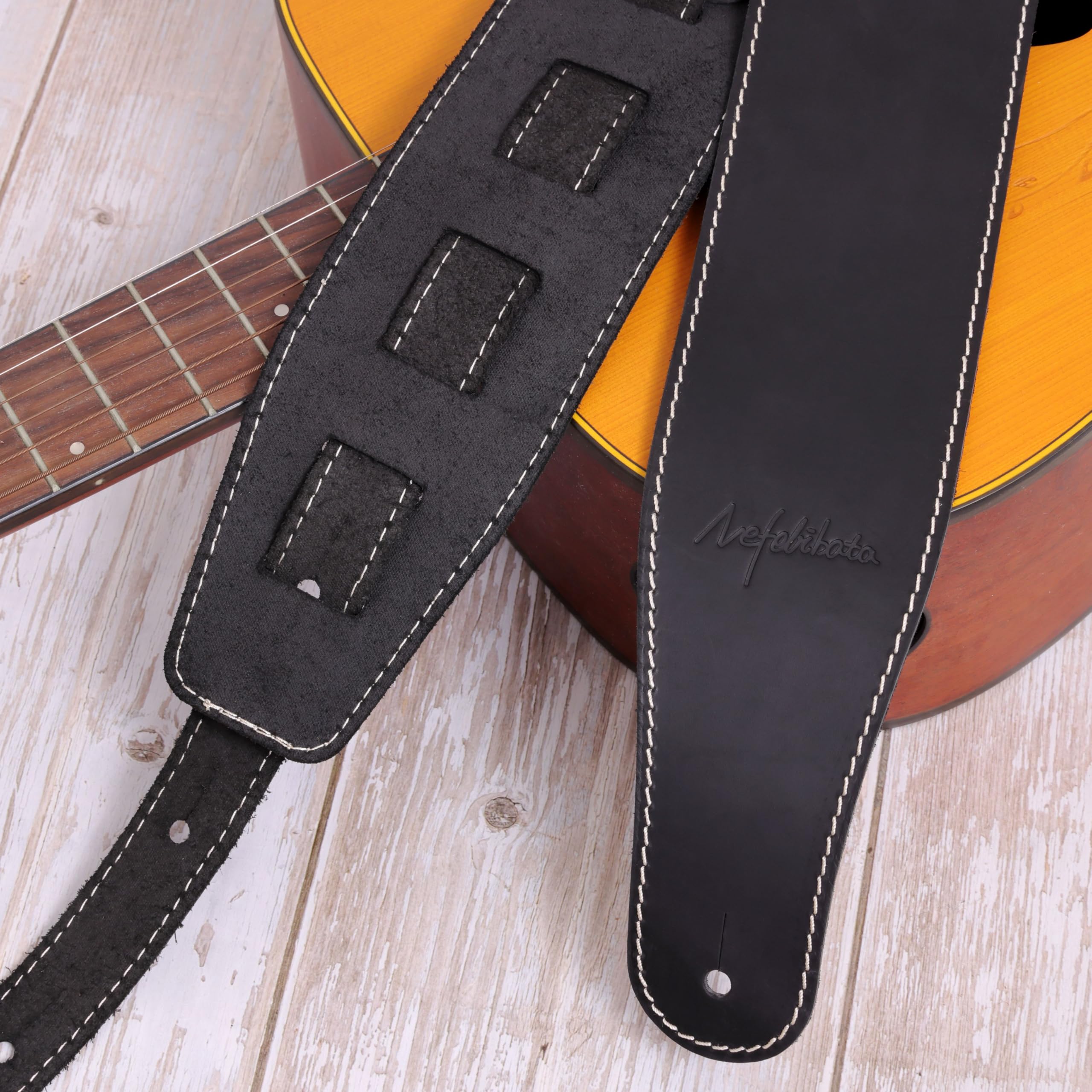 Nefelibata Guitar Strap, 3-inch Wide Full Grain Leather, Extra Wide Lightweight and Soft for Men and Women for Acoustic, Bass and Electric Guitar