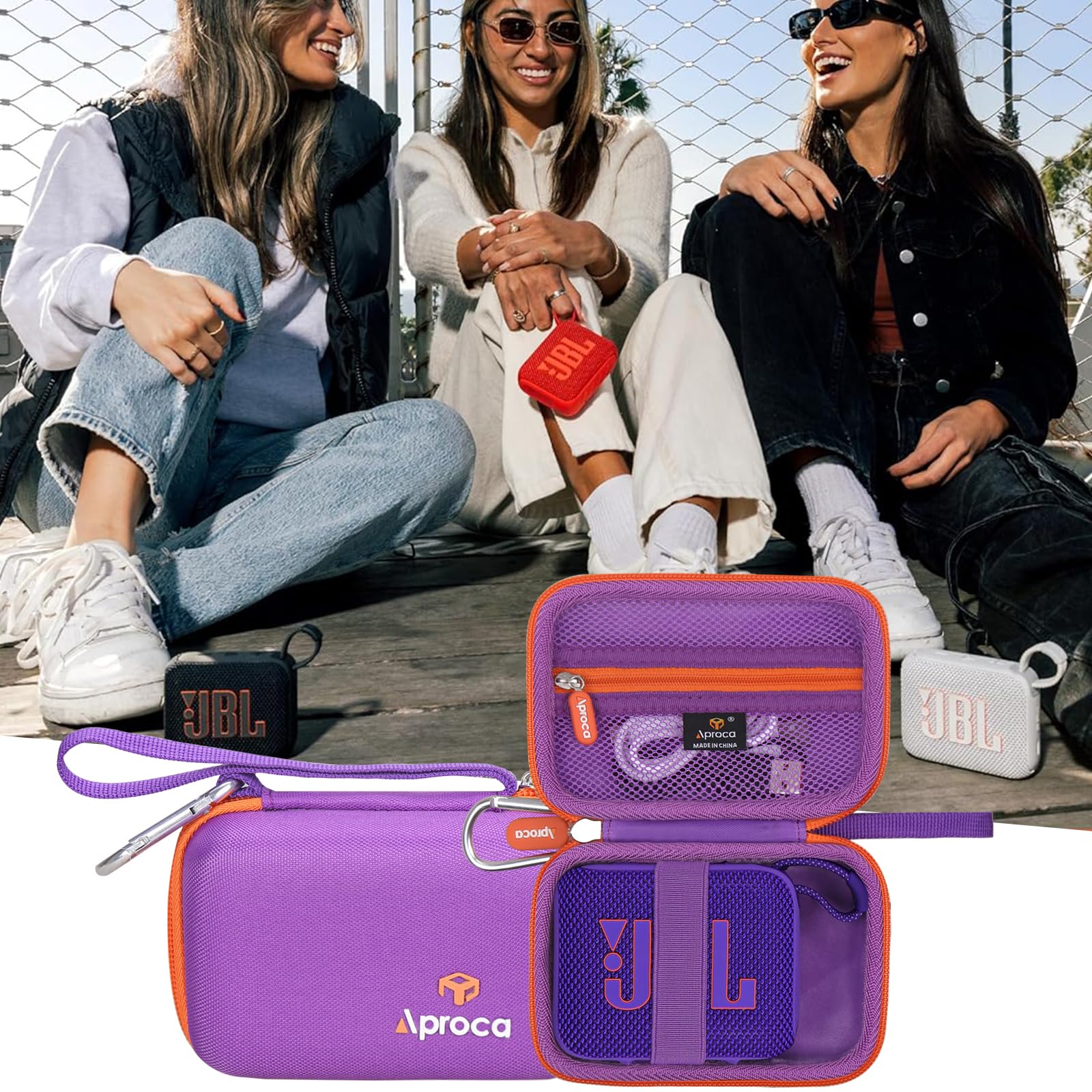 Aproca Case Compatible with JBL Go 4 / Go 3 Ultra-Portable Waterproof Dustproof Bluetooth Speaker, Portable Storage Bag for Accessories -Purple (Case Only)
