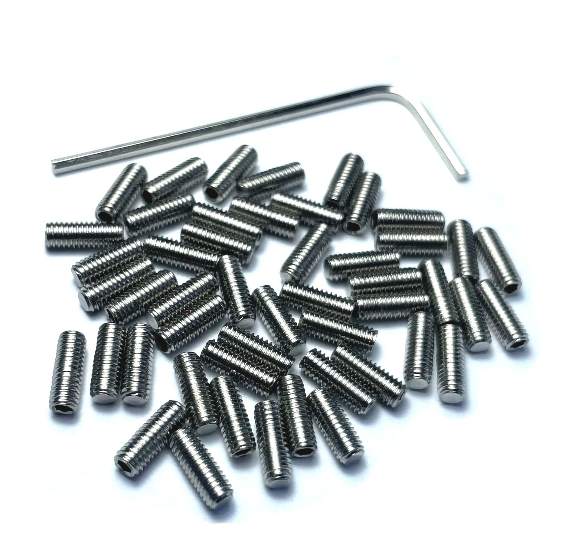ZDingTech 50pcs M3 x 8mm 304 Stainless Steel Guitar Bridge Saddle Height Adjustment Screws for Fender Stratocaster Telecaster with 1.5mm Wrench,Set Grub Screws Hex Allen Head Socket Set Screws Bolts