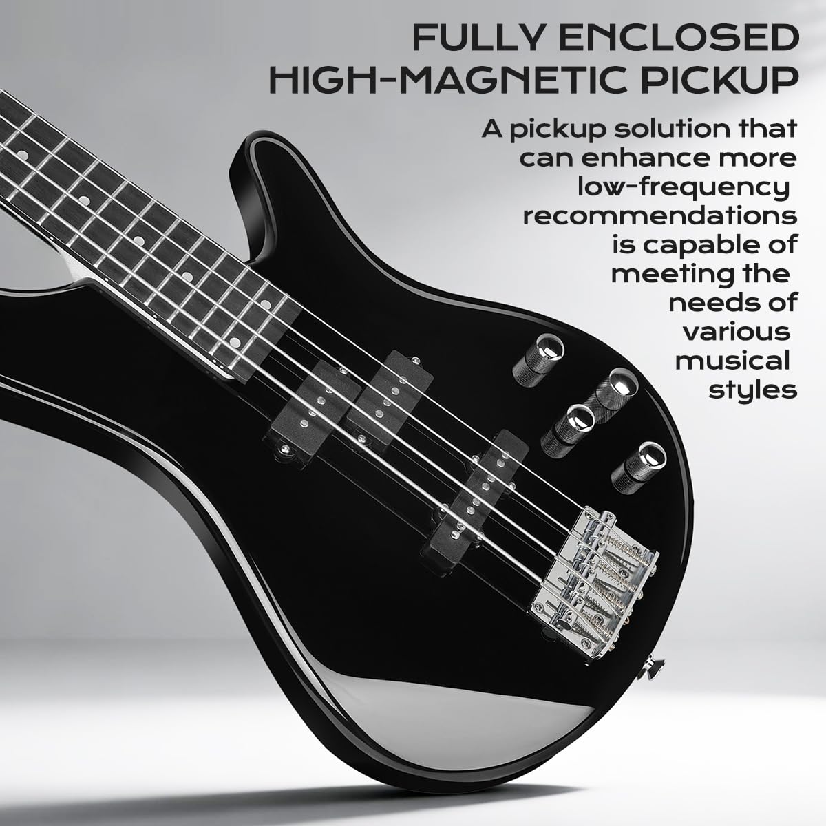 Bullstar Electric Bass Guitar 4 Strings Full-Size Standard Bass PB-Style Beginner Kit Black for Starter with Gig Bag Guitar Strap and Guitar Cable(PJ-Black)