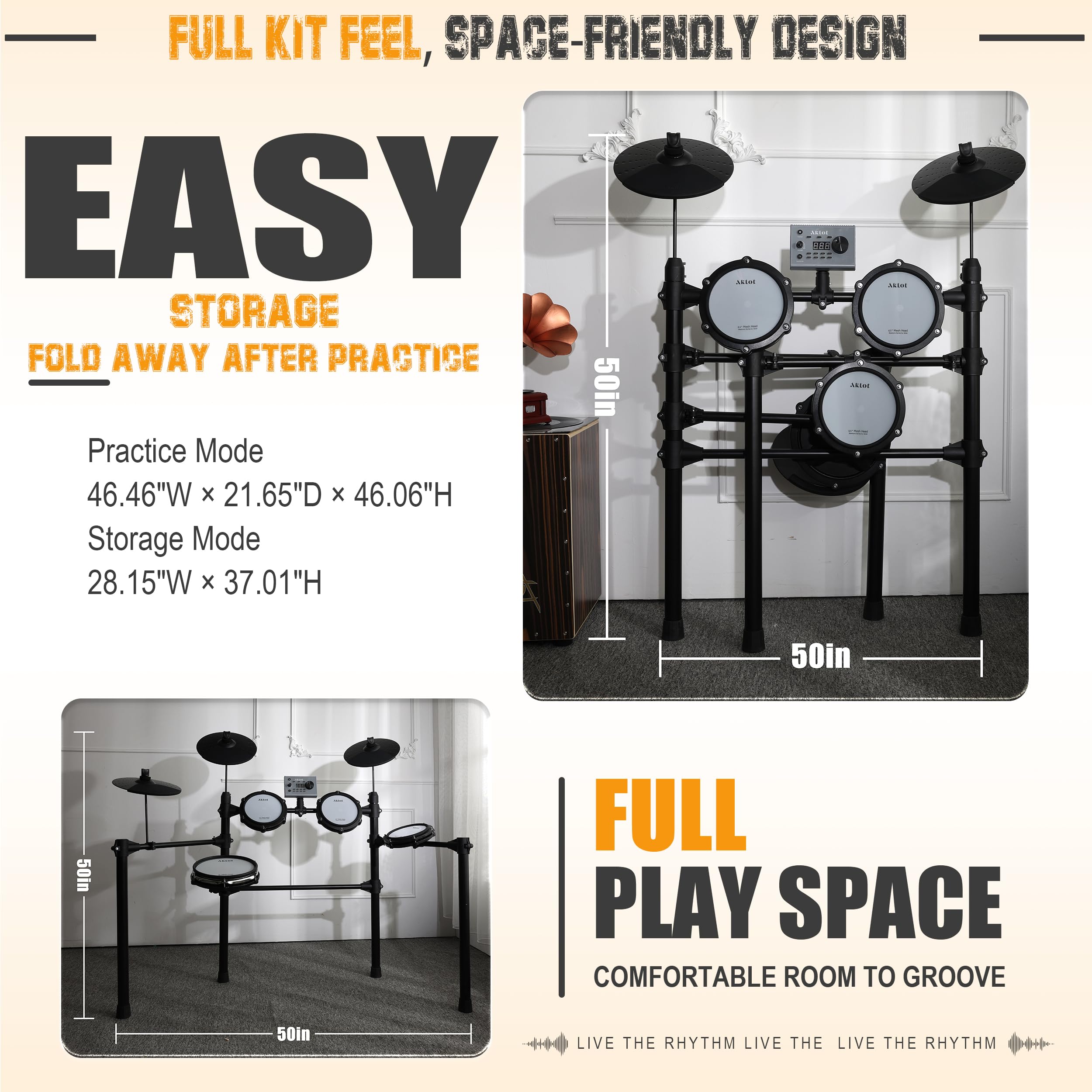 AKLOT Complete Electric Drum Set: 4 Dual-Zone Mesh Pads, Quiet Electronic Drum Set for Beginner with 8” Snare, 360 Sounds, Choke Cymbals, Throne, Headphone, Stick and Lesson Book, B-CORE530Pro, White