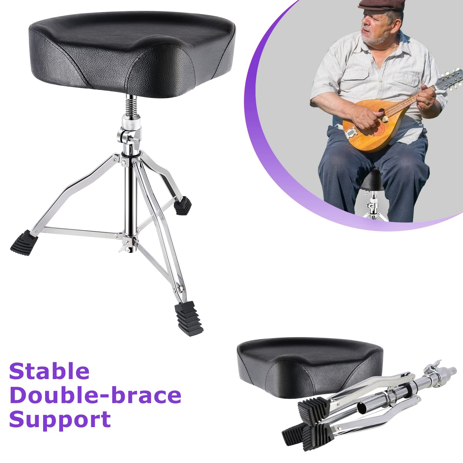 EASTROCK Drum Throne Adjustable Height, Drum Stools Rotatable Padded Motorcycle Style Drum Seat Drum Chair with Anti-Slip Feet for Drummers, Adult