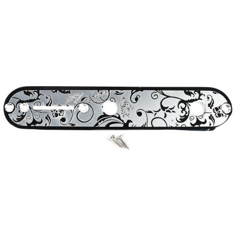 OVSAL Stainless Steel Engraved Telecaster Control Plate 2-Hole Mount 9.5mm (3/8″) CNC Electric Guitar Control Plate Compatible with Most Fender Tele Style Guitar Replacement Parts（Chrome）