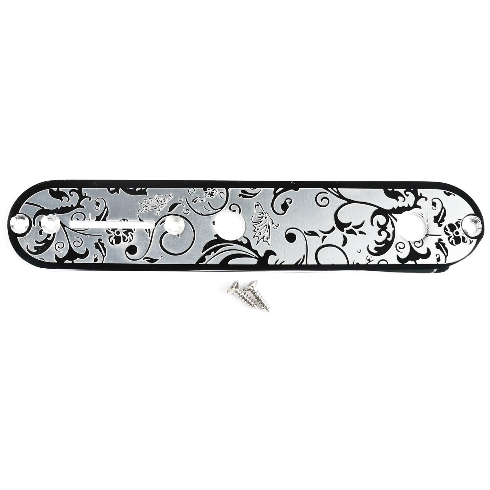 OVSAL Stainless Steel Engraved Telecaster Control Plate 2-Hole Mount 9.5mm (3/8″) CNC Electric Guitar Control Plate Compatible with Most Fender Tele Style Guitar Replacement Parts(Chrome)