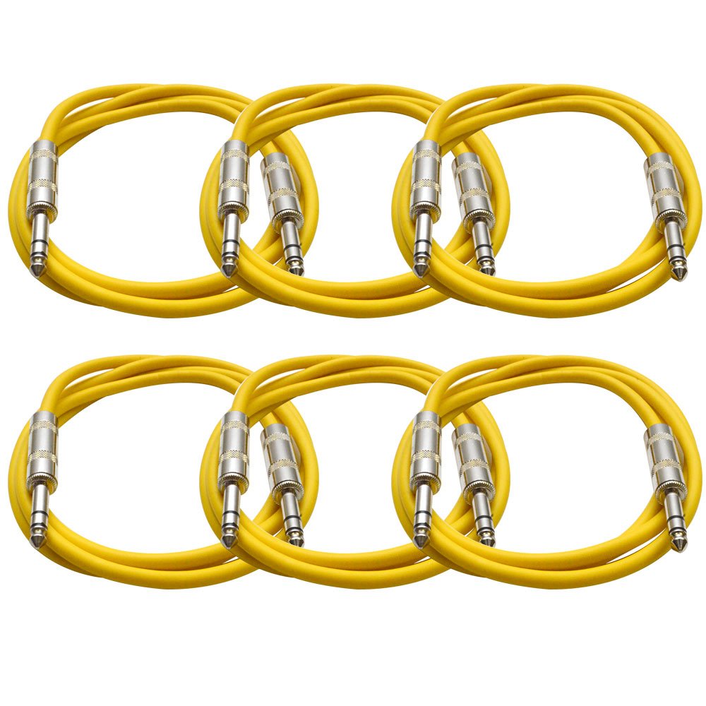 Seismic Audio – SATRX-F6-6 Pack of Yellow 6′ 1/4″ TRS to 1/4″ TRS Patch Cables