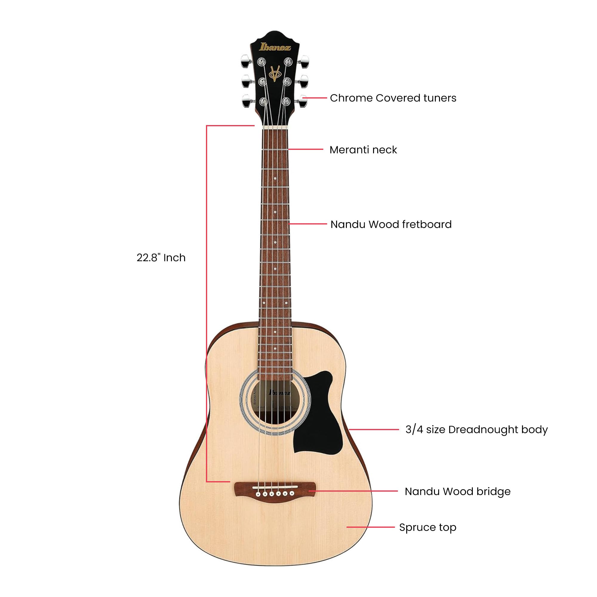 Ibanez IJVC50 JamPack Grand Concert Dreadnought Acoustic Guitar Pack – Open Pore Natural Bundle with Gig Bag, Tuner, Strings, Pouch, Strap, Picks and Austin Bazaar Polishing Cloth