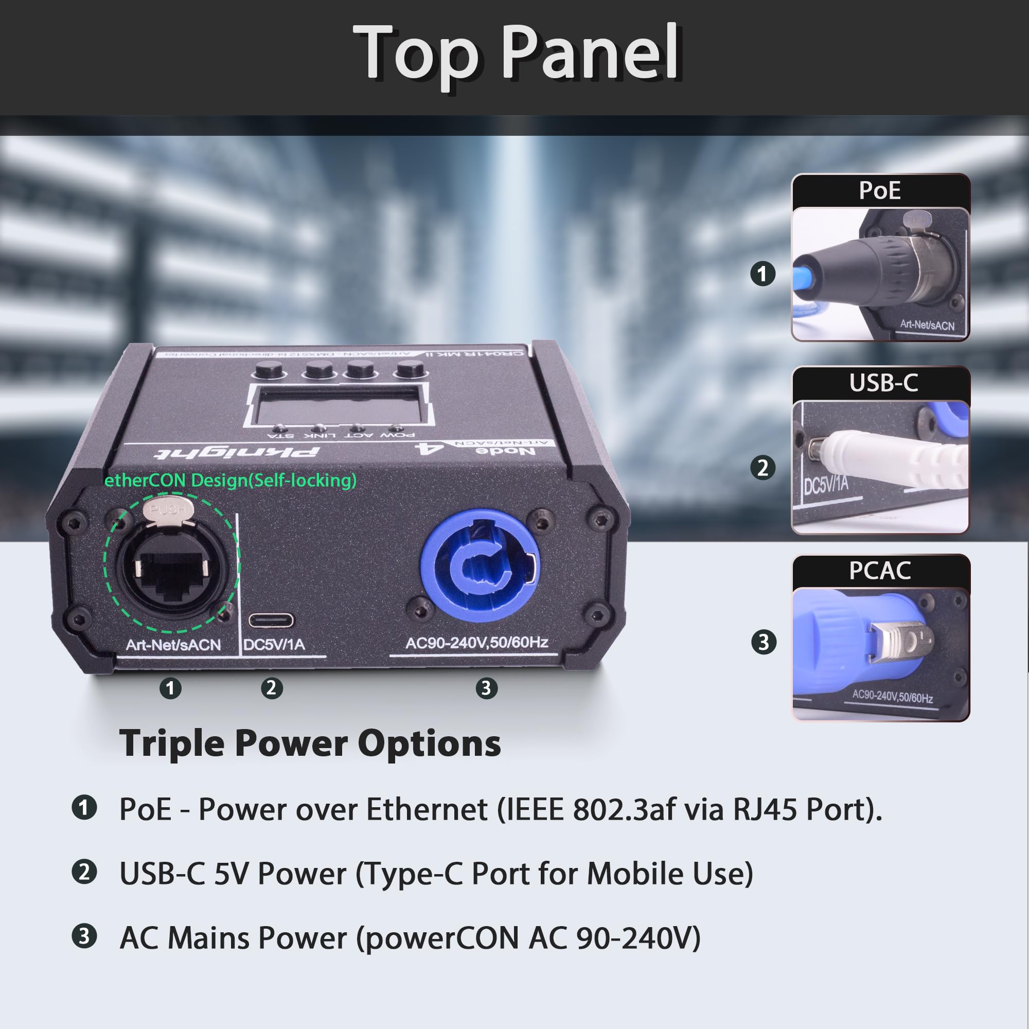 Pknight 3-Pin 4-Port Bidirectional ArtNet/sACN to DMX512 Node