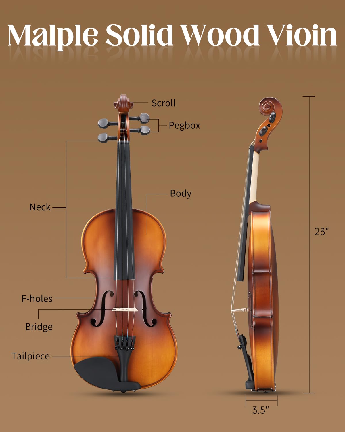 Ktaxon 4/4 Violin Solid Wood, Full Size Acoustic Fiddle Set (Matte)