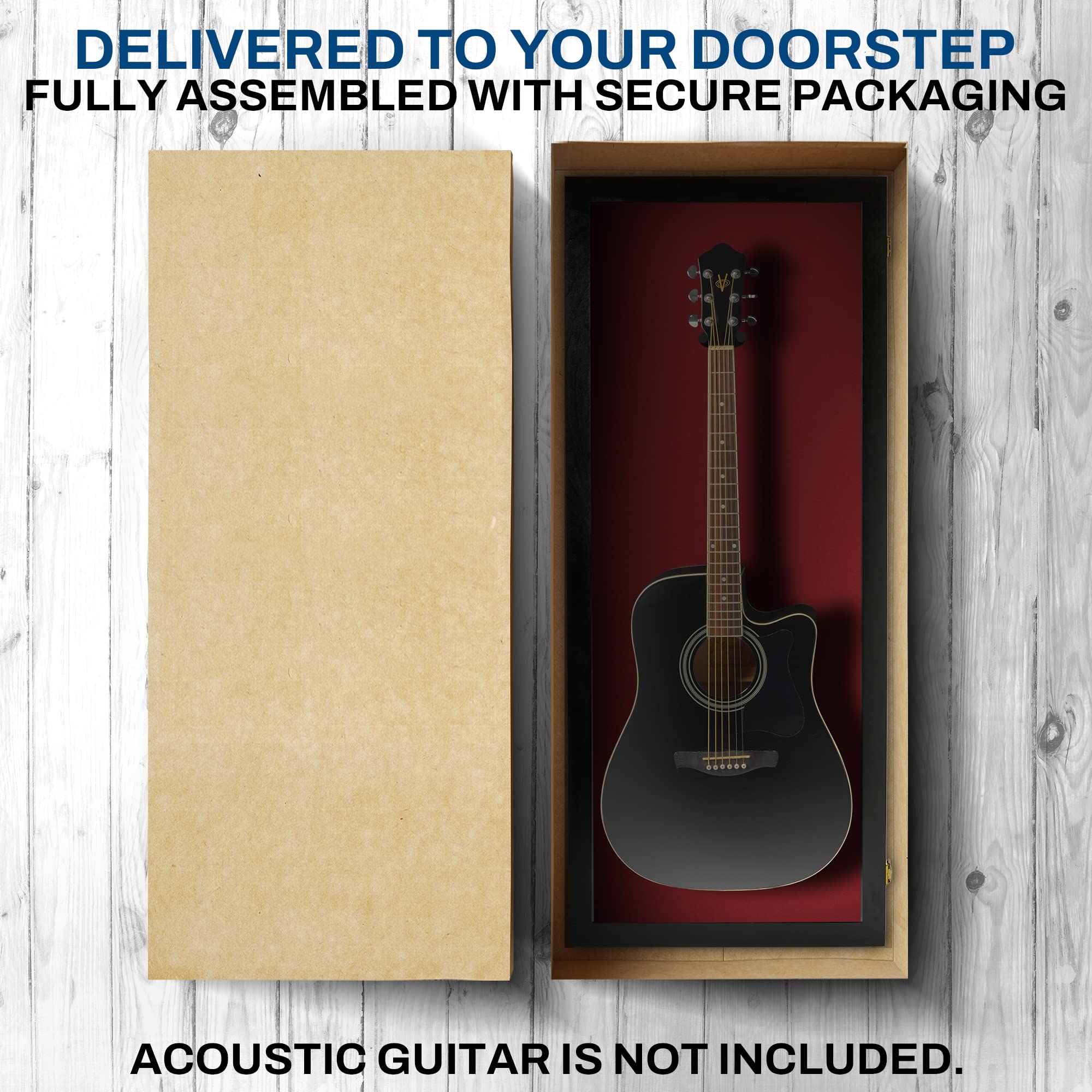 PENNZONI Acoustic Guitar Display Case – Acrylic Acoustic Guitar Case – Guitar Display Case Wall Mount Made from Hardwood Frame & Clear Acrylic – Black w/Red Felt