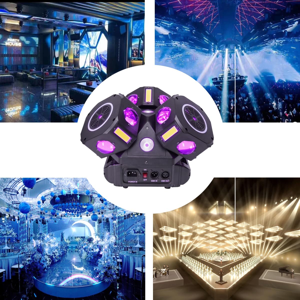 Moving Head Dj Lights 4 Packs, 180W LED RGBW 6 Arms with Mixed Lighting Effects,DJ Stage Lighting for Party Disco Club Wedding Bar