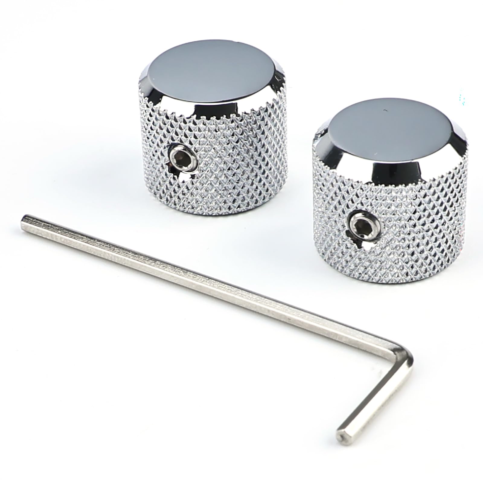 OVSAL 2Pcs Aluminum Alloy Electric Bass Guitar Knobs Speed Control 6.1mm(15/64″) Potentiometer Shaft Flat Top Metal Volume Tone Knobs for Electric Bass Guitar Replacement Parts (Chrome)