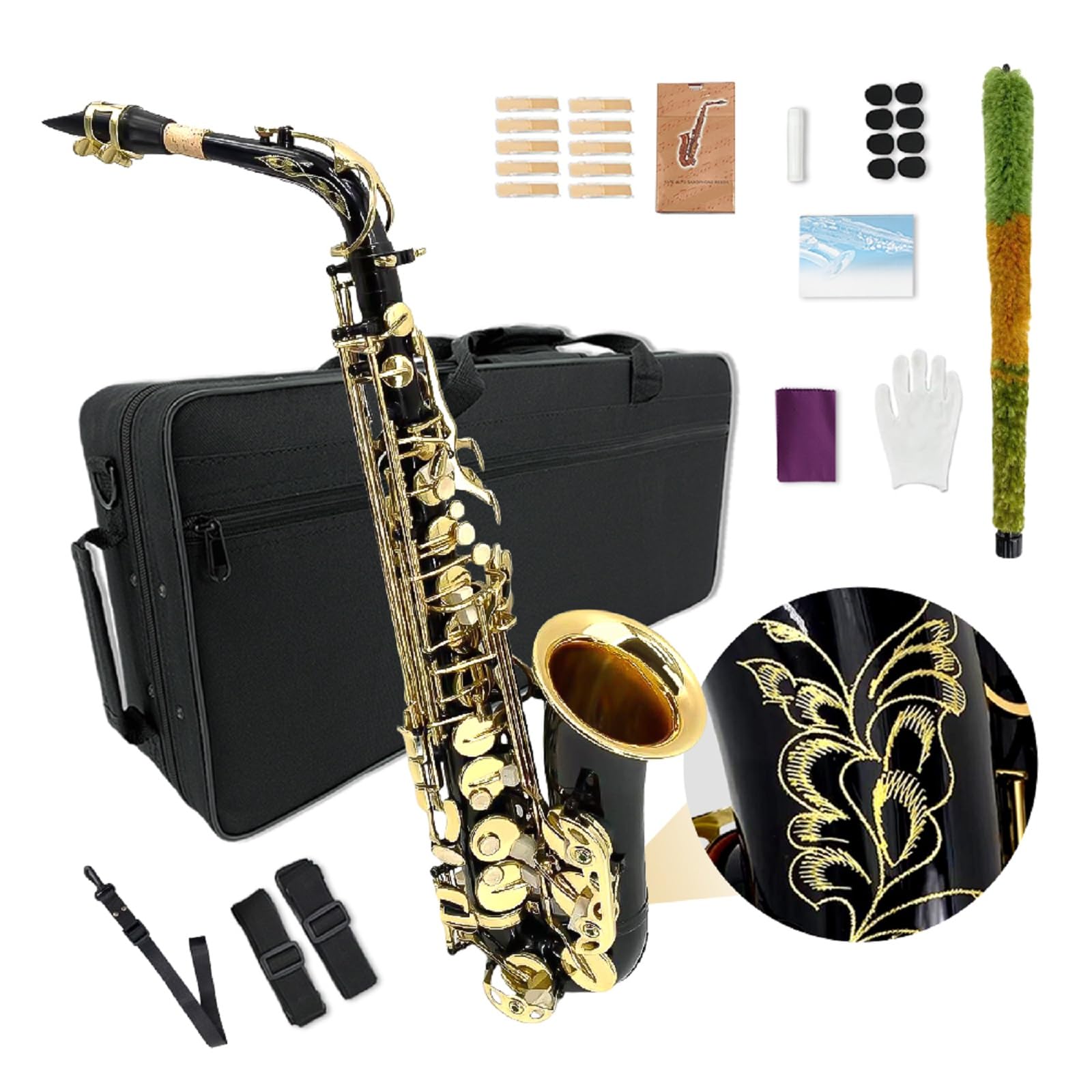 YoungMonic Alto Saxophone E Flat for Adults Students Saxophone Beginner Kit with Mouthpiece Carrying Case Straps 10Reeds