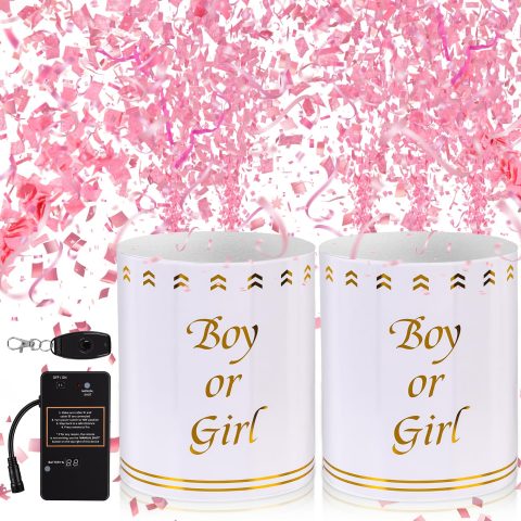 Giant Gender Reveal Electronic Cannon Barrel; Ideal for large Outdoor Gender Reveal Parties; Safe and Eco-friendly ; 2-piece Set (Pink (confetti & streamers), 12 inch)