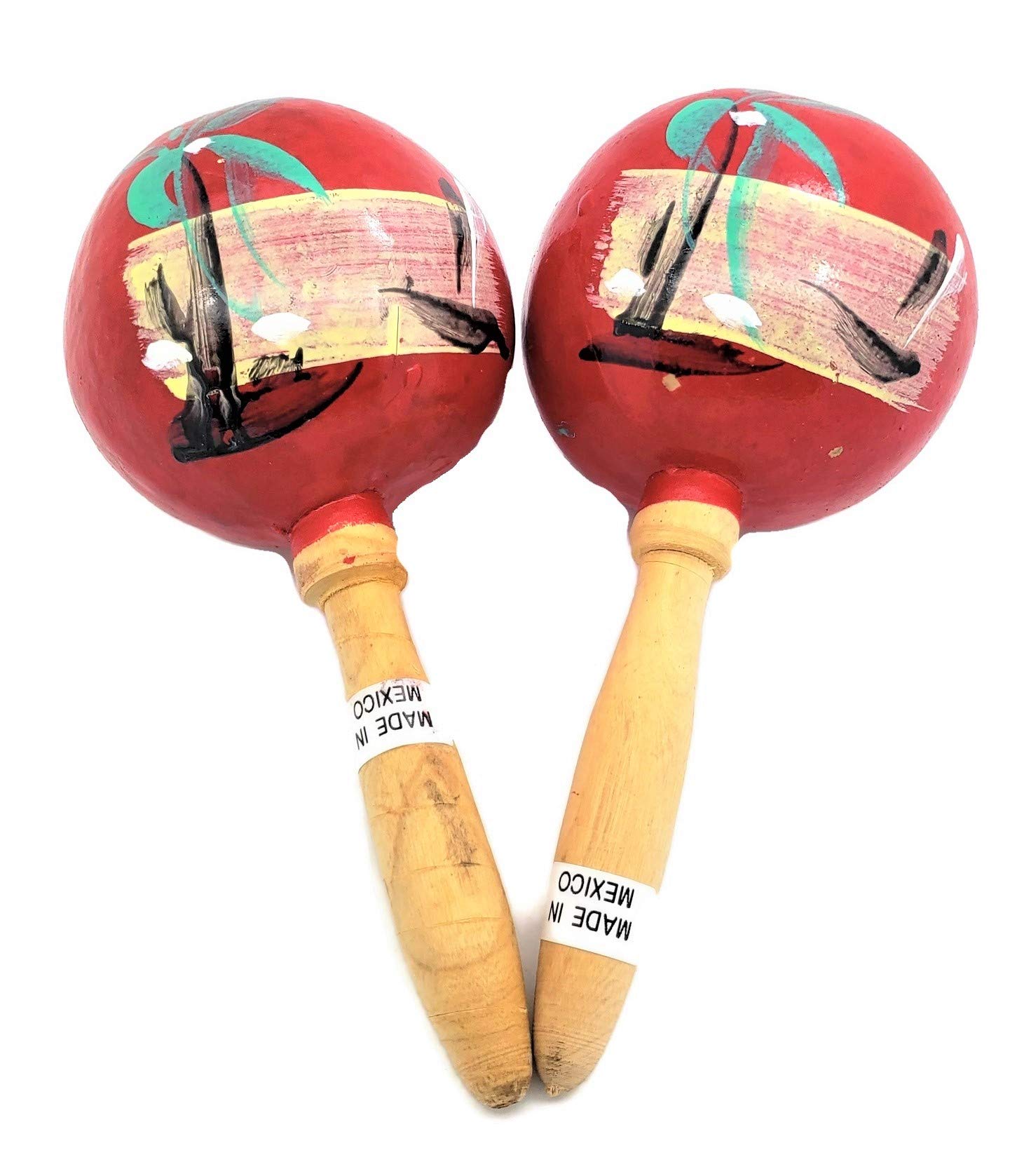 Zugar Land 8″ Hand Made Wooden Maracas Hand Painted (Red) 1 Pair