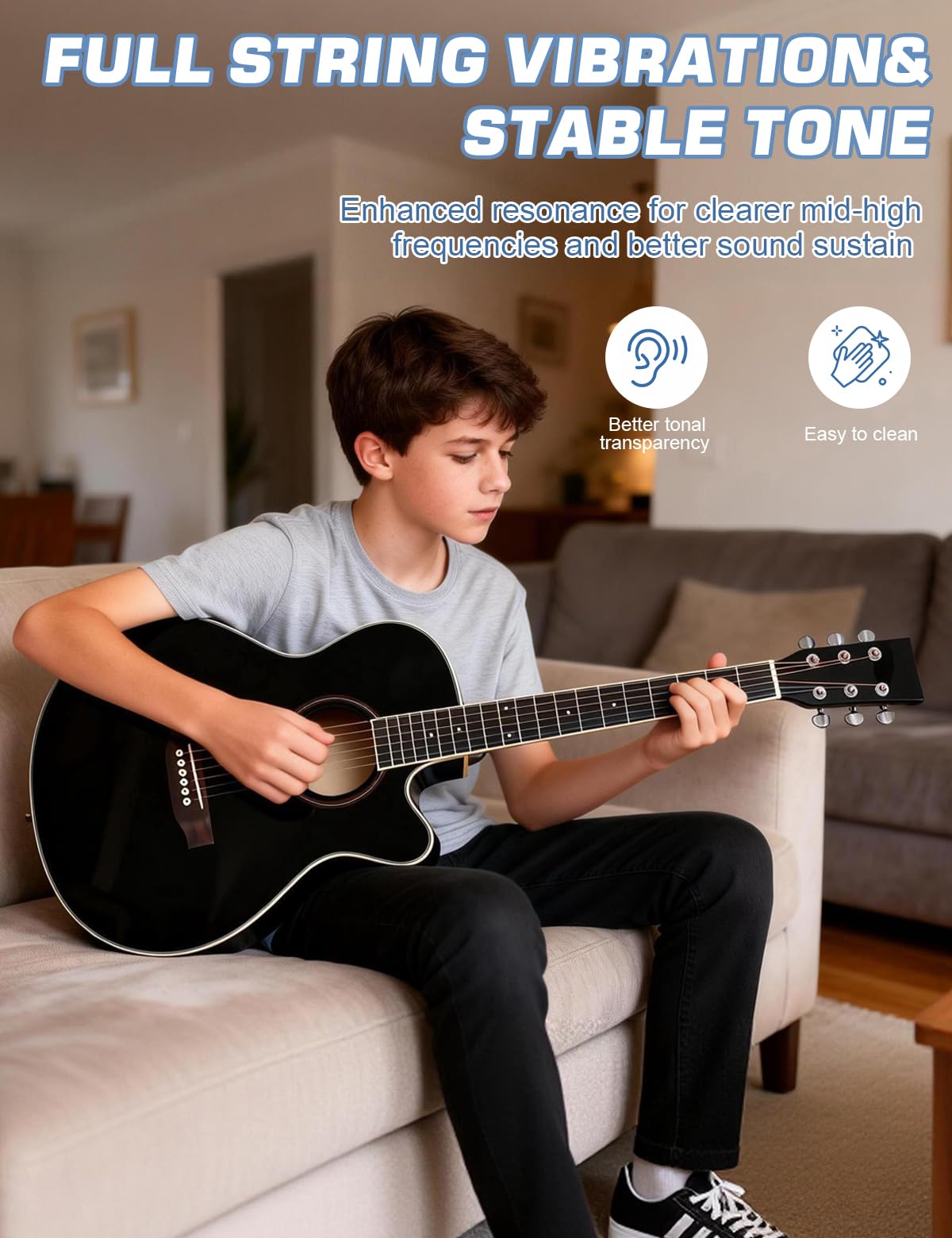 PTESAN 41″ Acoustic Guitar for Beginner Adult Full Size Cutaway, Black