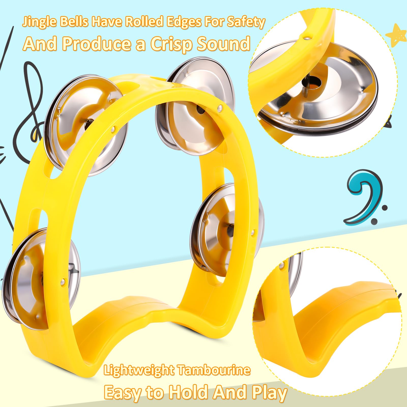 Boao 21 Pcs Tambourine Musical Instrument for Adults Plastic Percussion Tambourine 4 Bells ABS Musical Rhythm Instrument Hand Held Percussion Drum for Party Performance(Yellow)