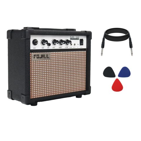 Fojill 20W Watt Electric Guitar Amplifier Amp Practice Small Portable Travel Mini Amp with 3.5 Headphone Jack Aux Distortion Gain Treble Bass Volume (Black, 20W)