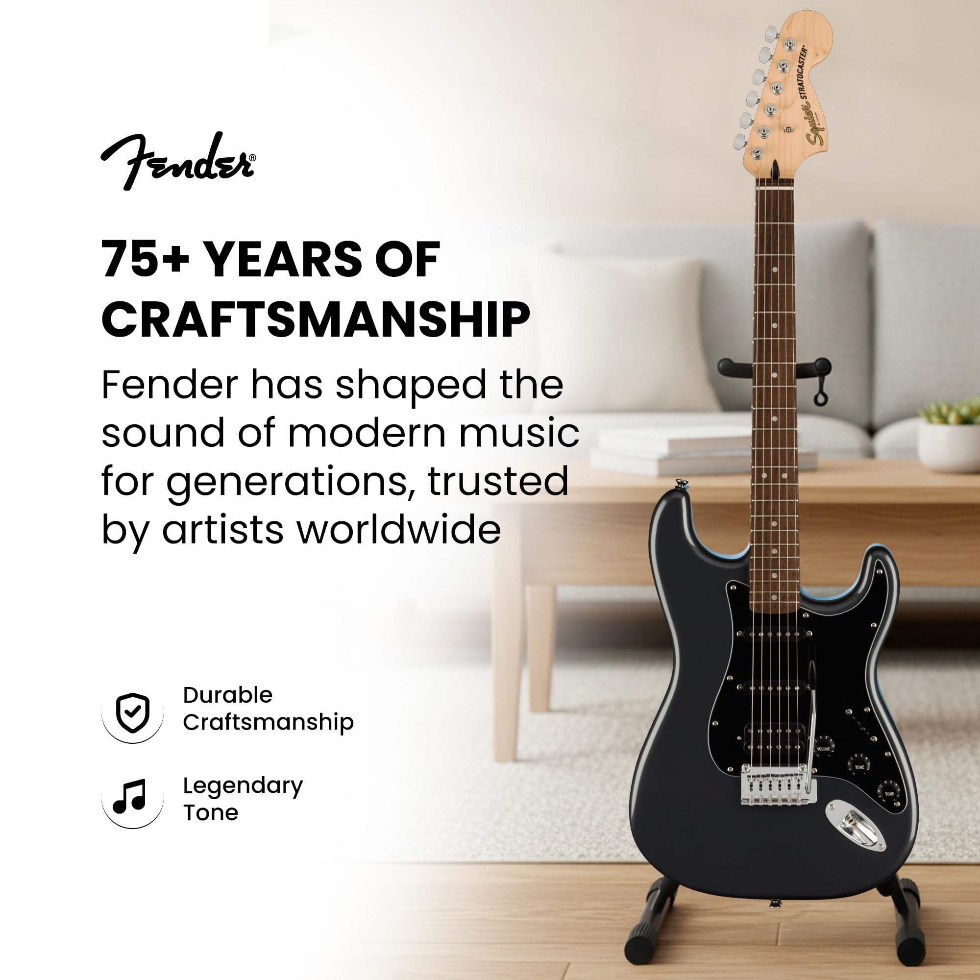 Fender Squier Affinity Stratocaster HSS Pack – Charcoal Frost Metallic Bundle with Frontman 10G Amplifier, Cable, Gig Bag, Tuner, Strap, Picks, and Austin Bazaar Instructional DVD