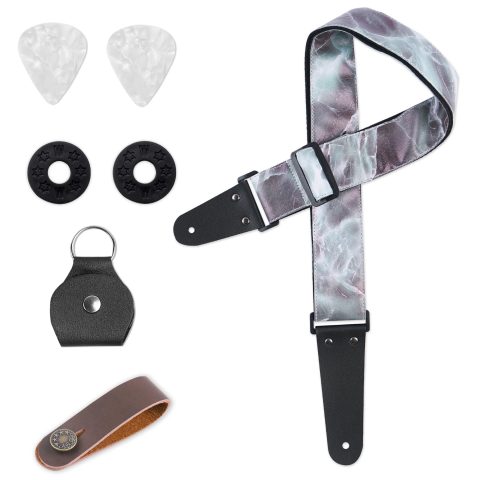 LIZIMANDU Adjustable Guitar Strap Includes 2 Strap Locks & 2 Matching Picks & 1 Picks Holder & 1 leather Strap Button(1-Printed Jade)