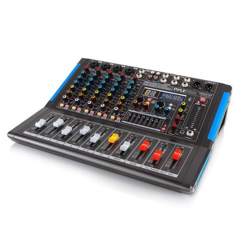Pyle 6-Channel Console Style Audio Mixer with Bluetooth – DJ Sound Controller, 4 XLR / Combo Inputs, Sub Out, +48V Phantom, USB-A In, 16 DSP Effects, MP3 Player, 7-Band EQ – PMXU67BT