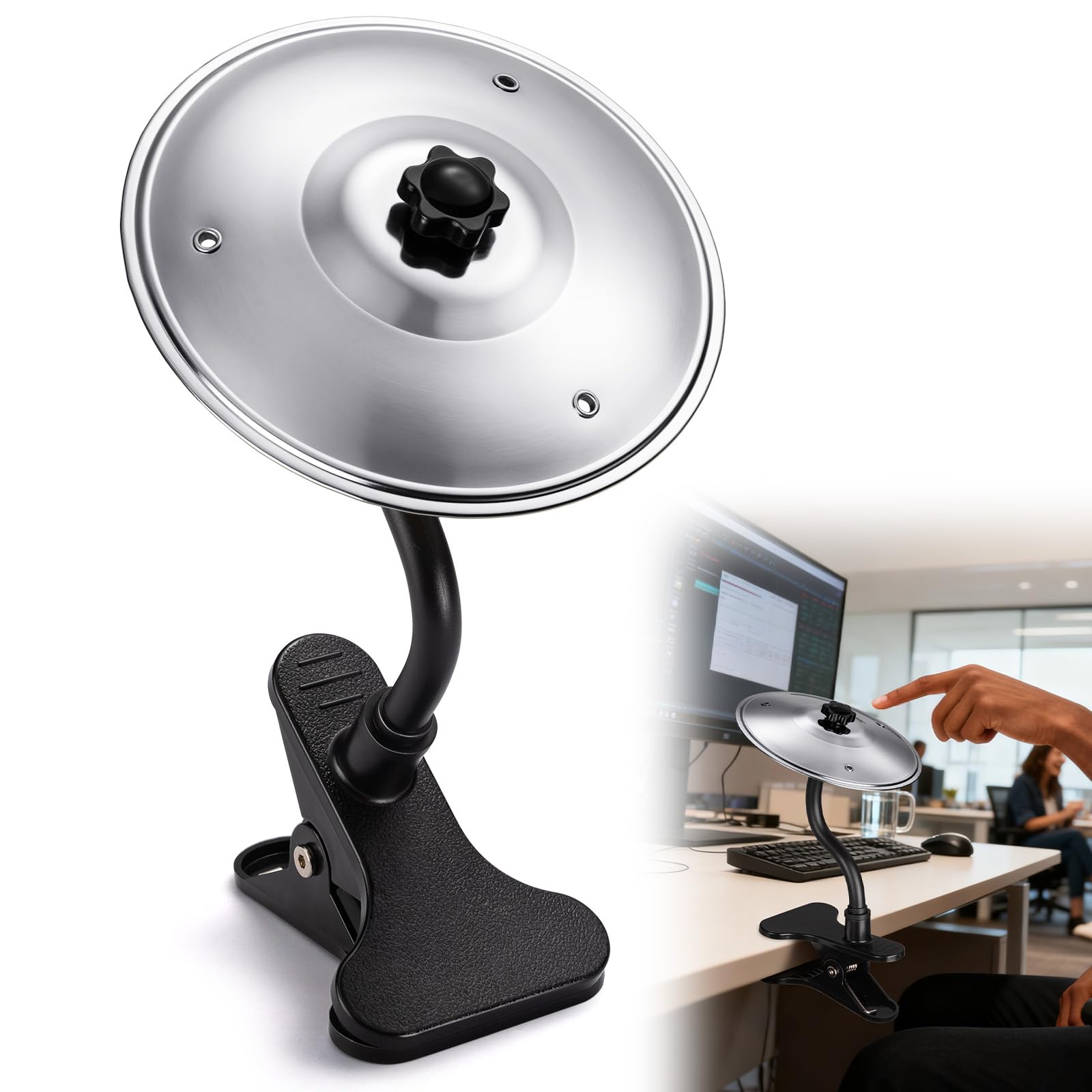 Facmogu Mini Desktop Crash Cymbal with Desk Clamp, Adjustable Bendable Arm
