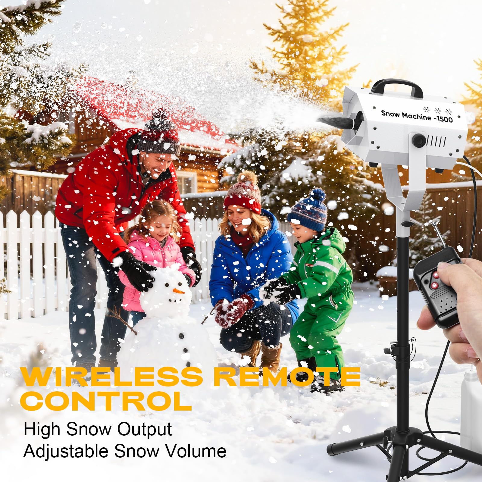 Snow Machine for Party, 1500W Outdoor Snow Maker With LED Remote Control