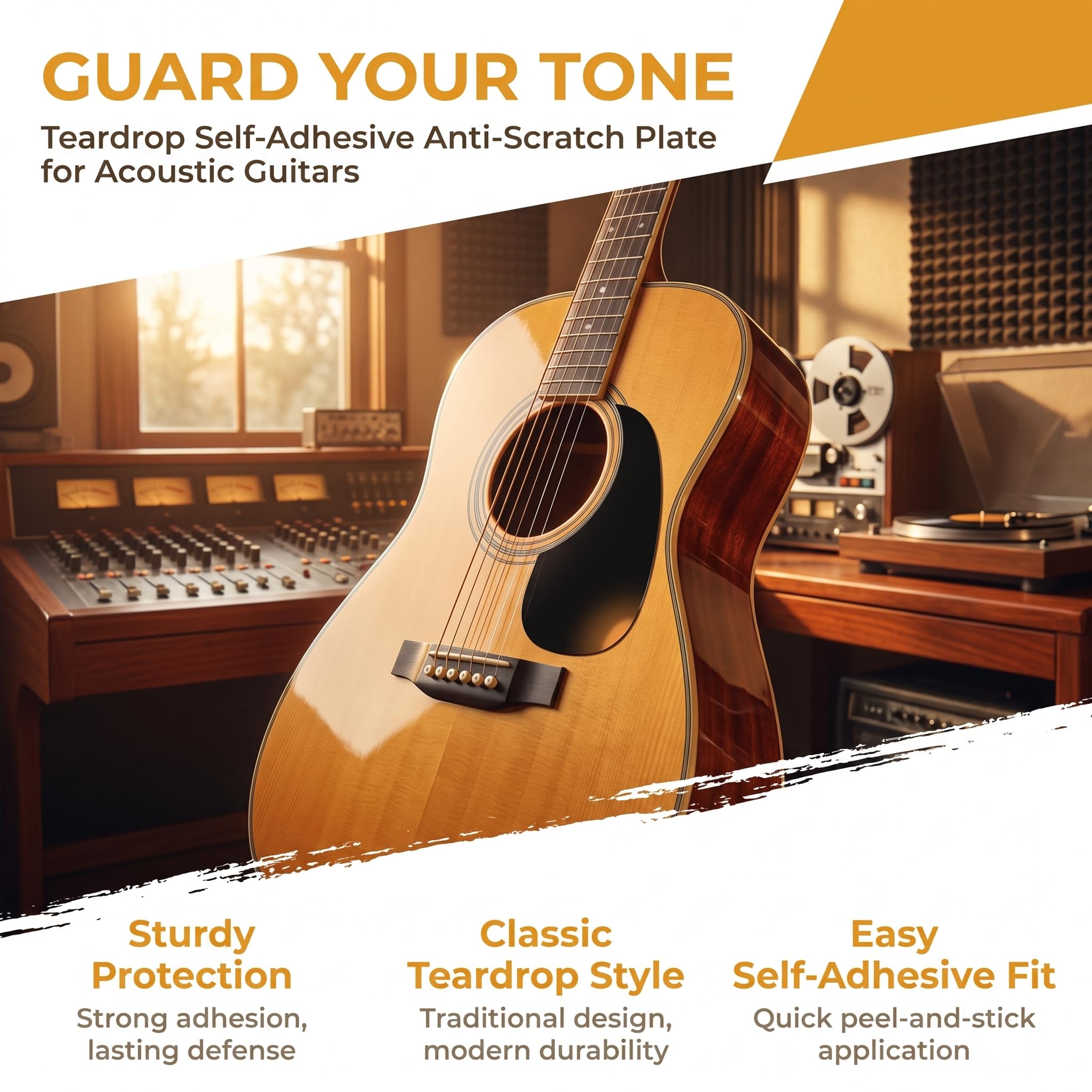 HZCOMND Teardrop Self Adhesive Acoustic Guitar Pickguard Anti-Scratch Plate Replacement Parts for Acoustic Guitar (Dark Tortoise/Black)