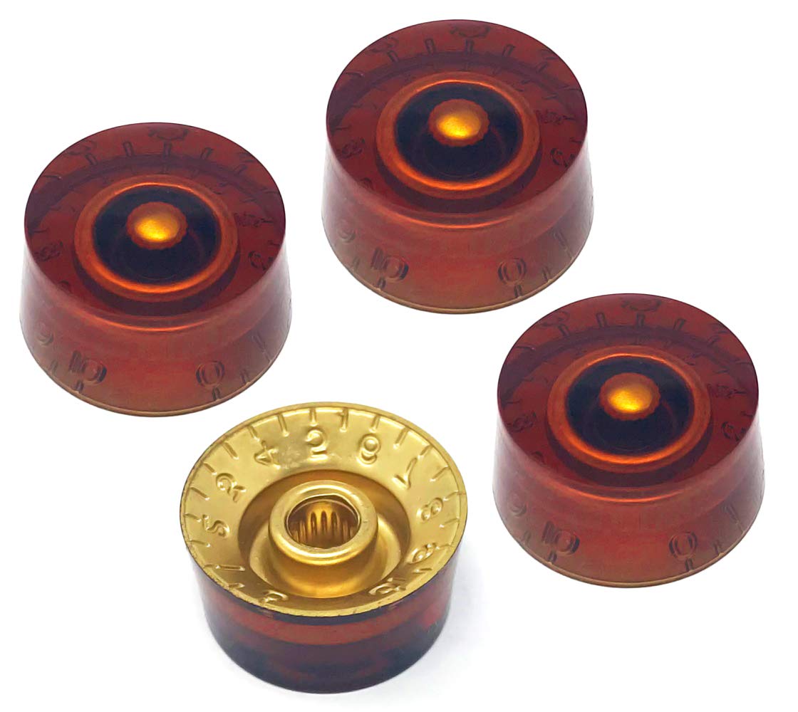 Vintage Forge Amber Speed Knobs Compatible with Epiphone Les Paul SG Electric Guitar (Set of 4) Fits 18 Coarse-Spline Import (Metric) Split Shaft Pots Recessed RS18M-AM4