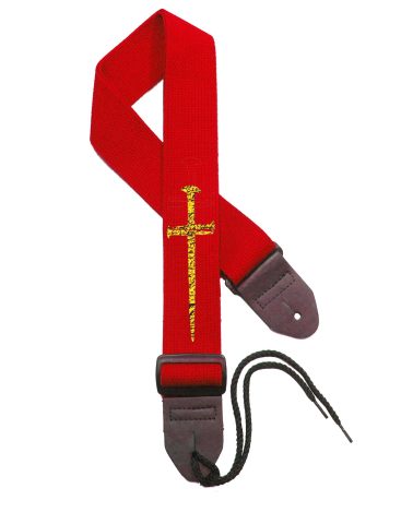 Legacystraps Christian Guitar Strap 2 Inch Wide Cotton Strap with Carpenters Cross Design (Gold/Red)