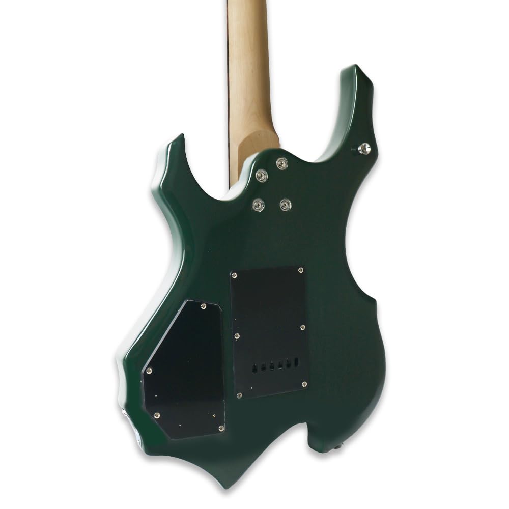 Dark Green Unique Shape Electric Guitar With 20W Amplifier Kit HSH Pickup Single Tremolo Maple Neck Phoenix Boody All In One Practice Beginner Starter (FIRE, Dark Green)