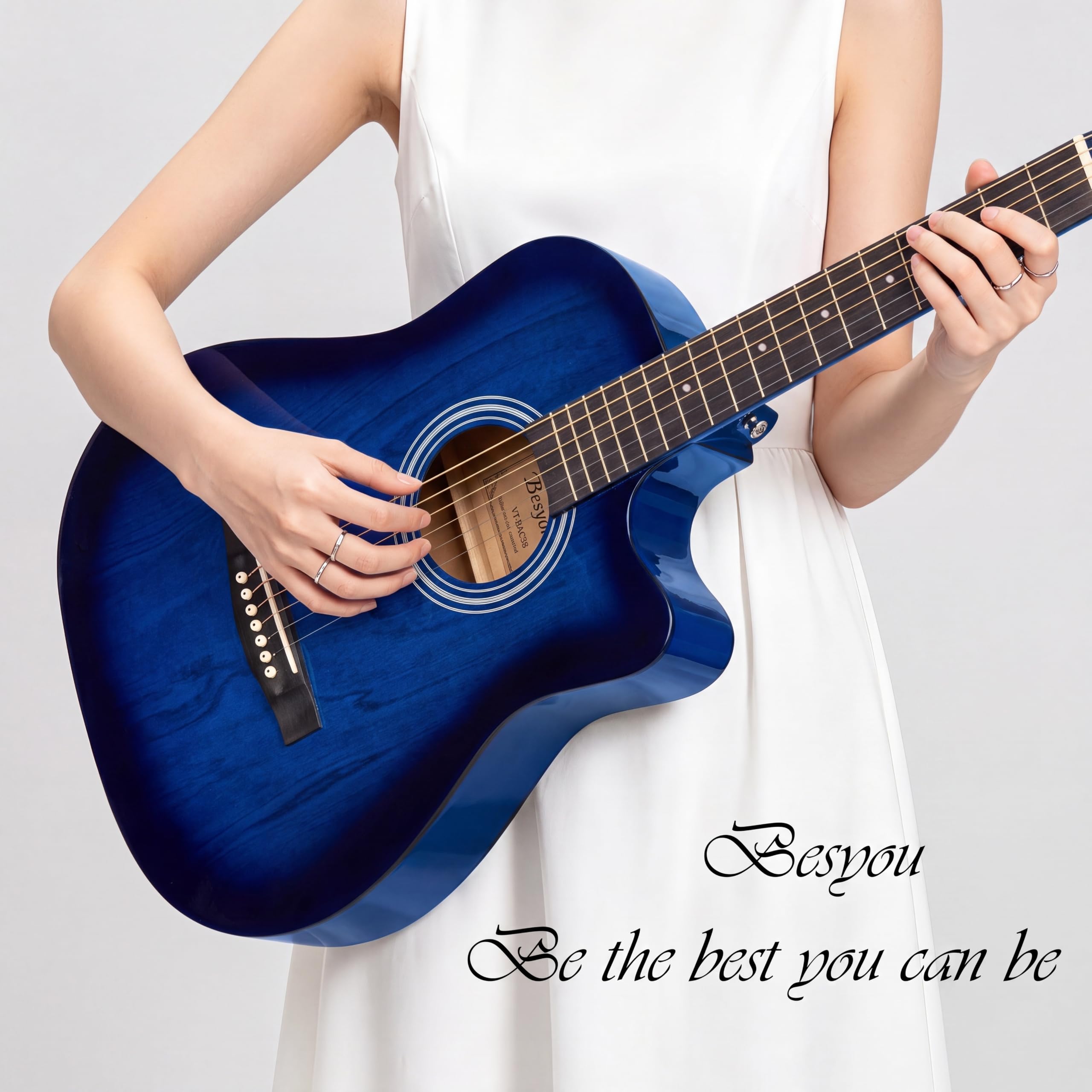 38 inch Blue Acoustic Guitar Beginner Kits 3/4 Cutaway Wood Acustica Guitarra for Beginners Adults with Online Lesson,Gig Bag,Picks,Steel Strings Strap with Picks Holder